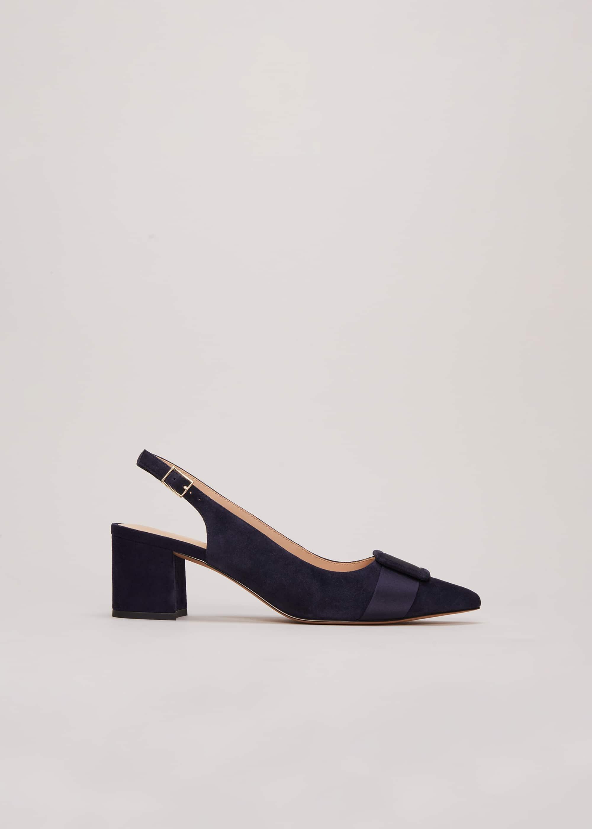 Blaue High Schuhe mit Absatz aus Wildleder mit Fersenriemen