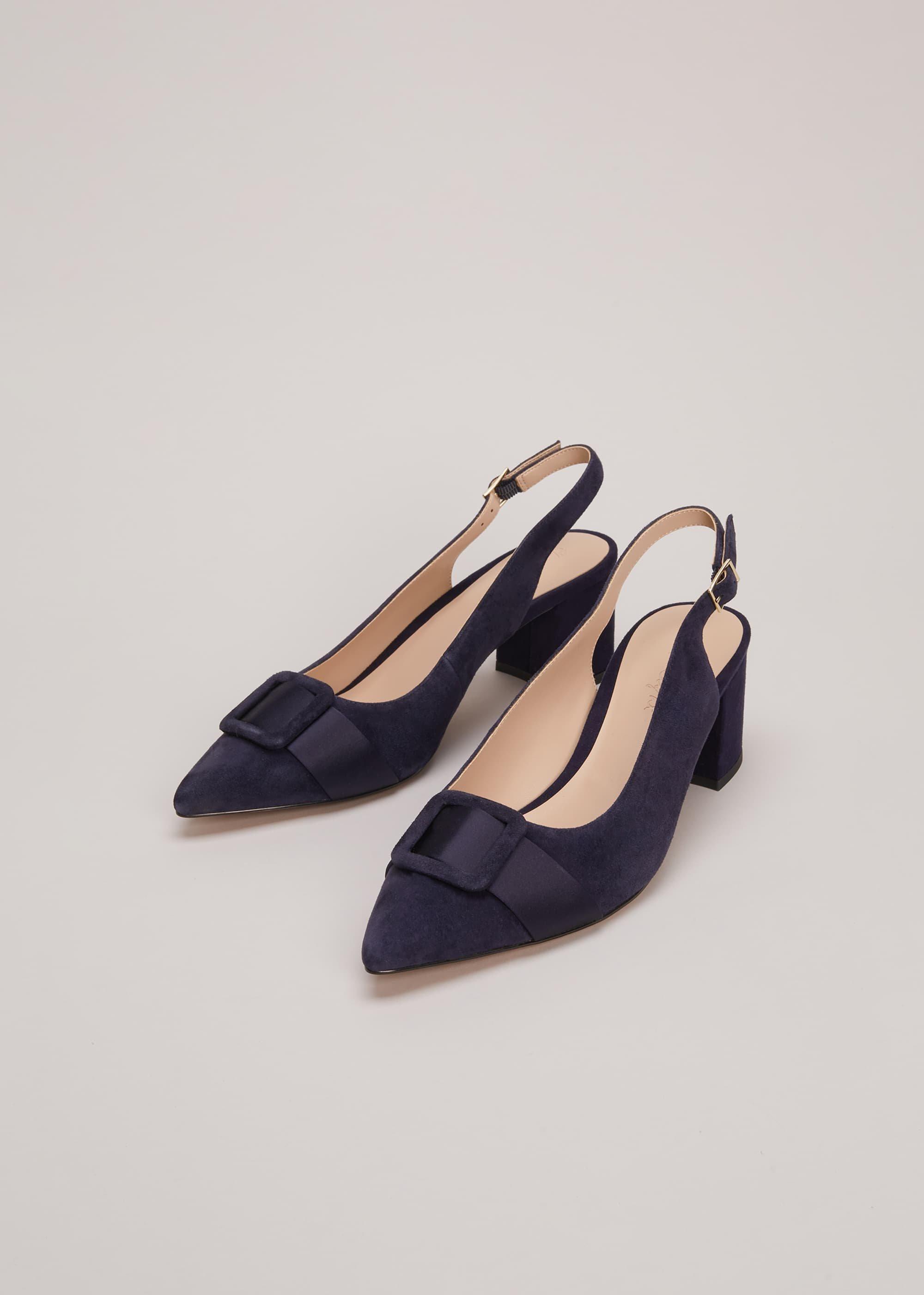 Blaue High Schuhe mit Absatz aus Wildleder mit Fersenriemen