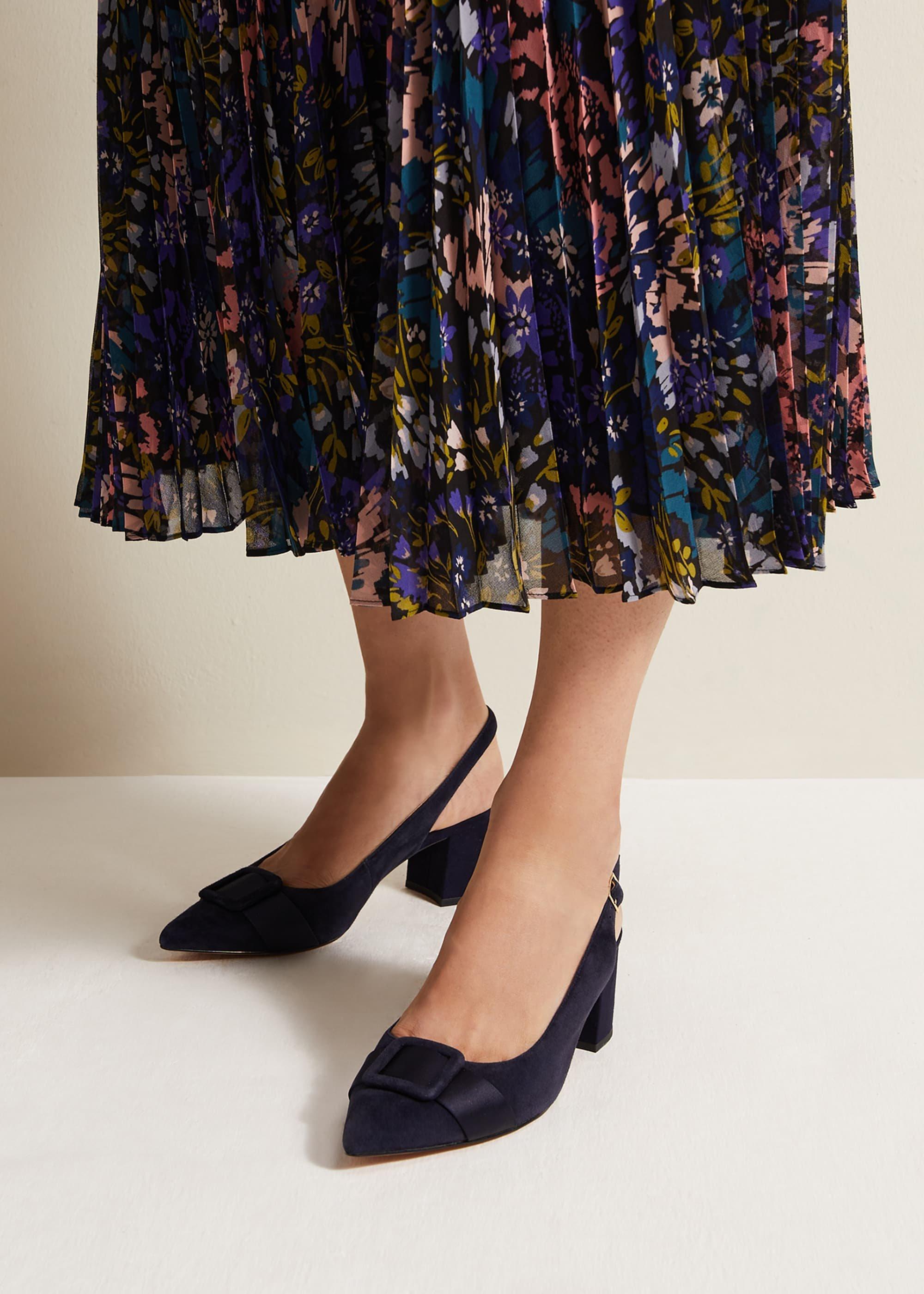 Blue Suede Slingback Heels