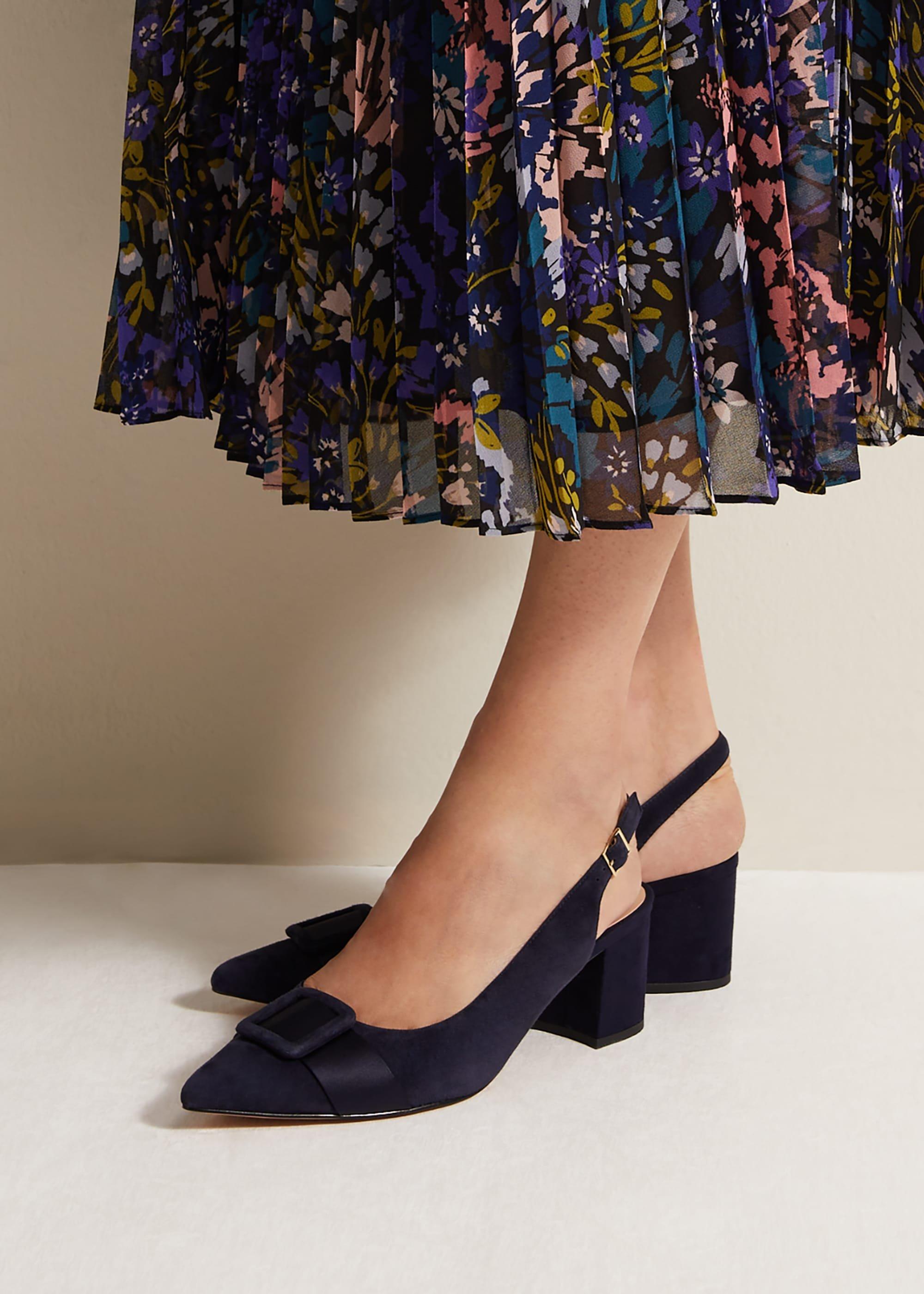 Blue Suede Slingback Heels