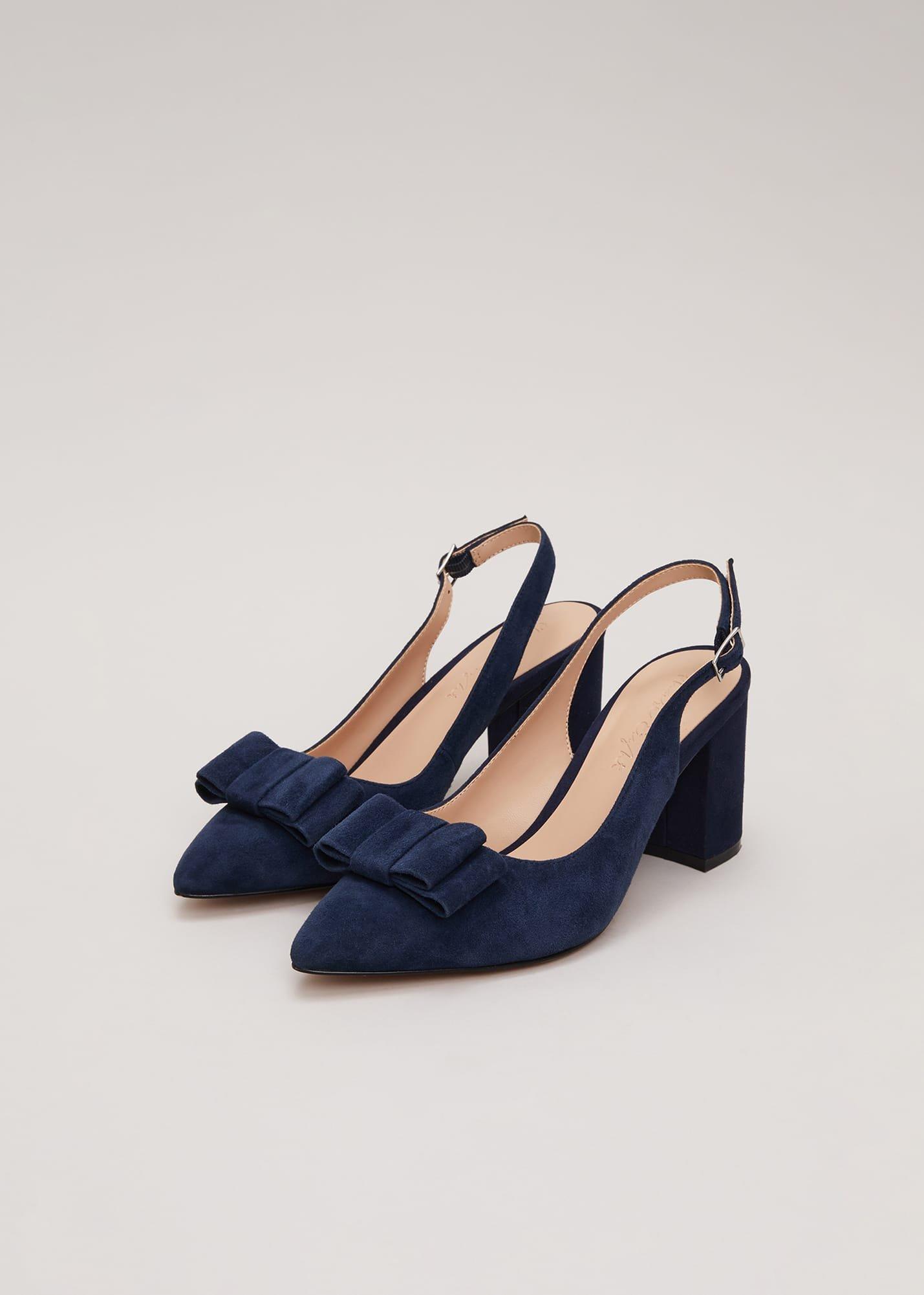 Schuhe mit Blockabsatz, Fersenriemchen und Schleife