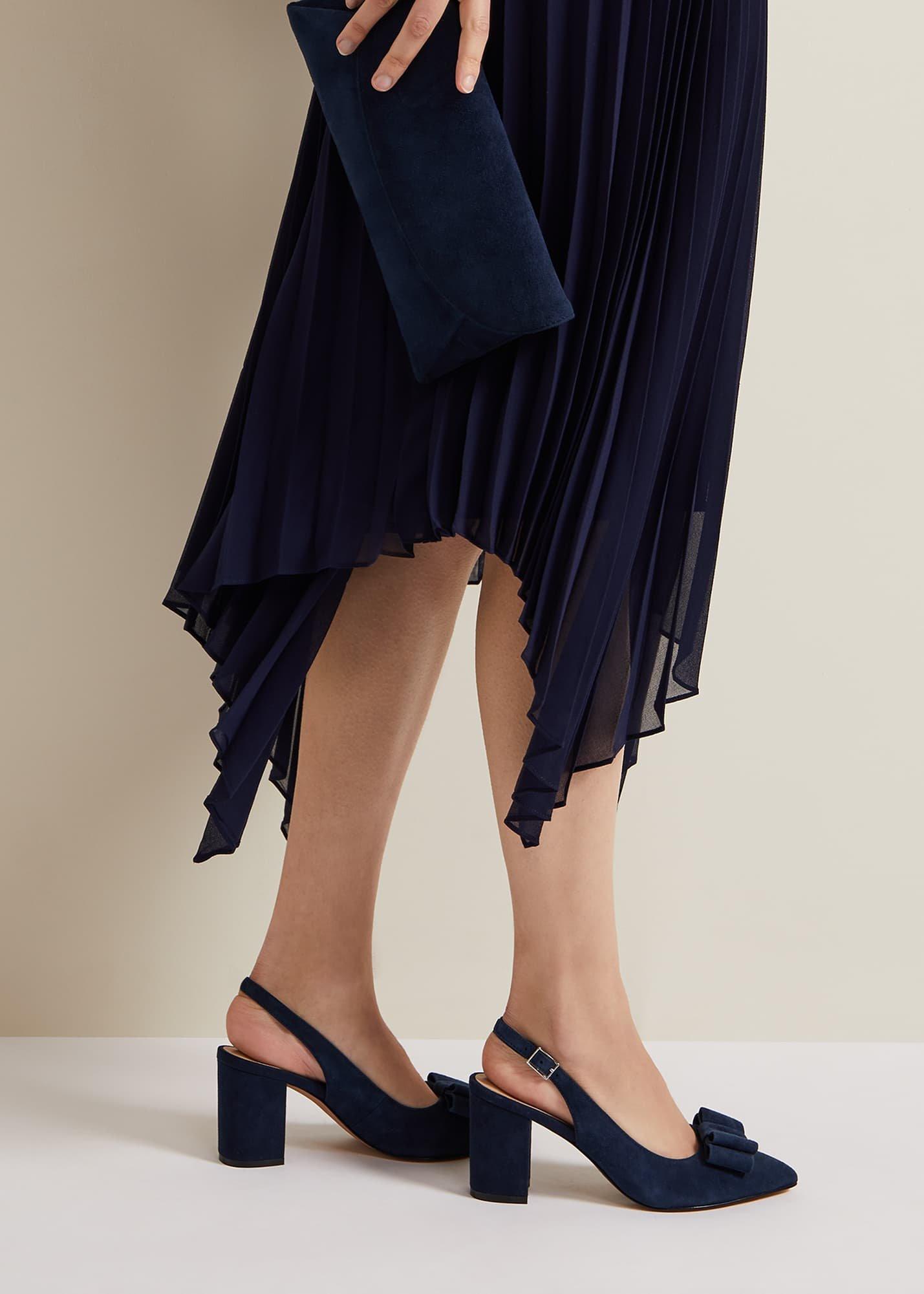 Bow Front Slingback Block Heel Shoes