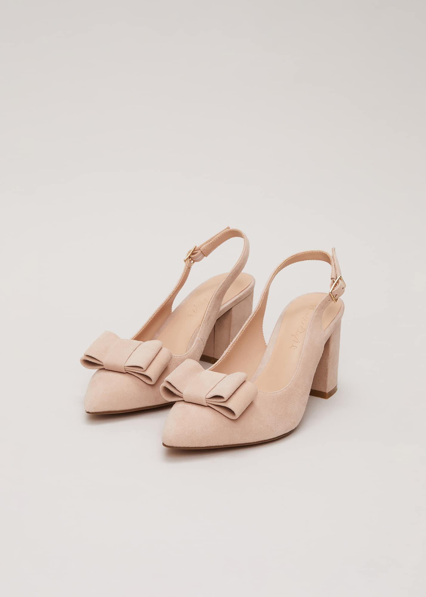 Bow Front Slingback Block Heel Shoes