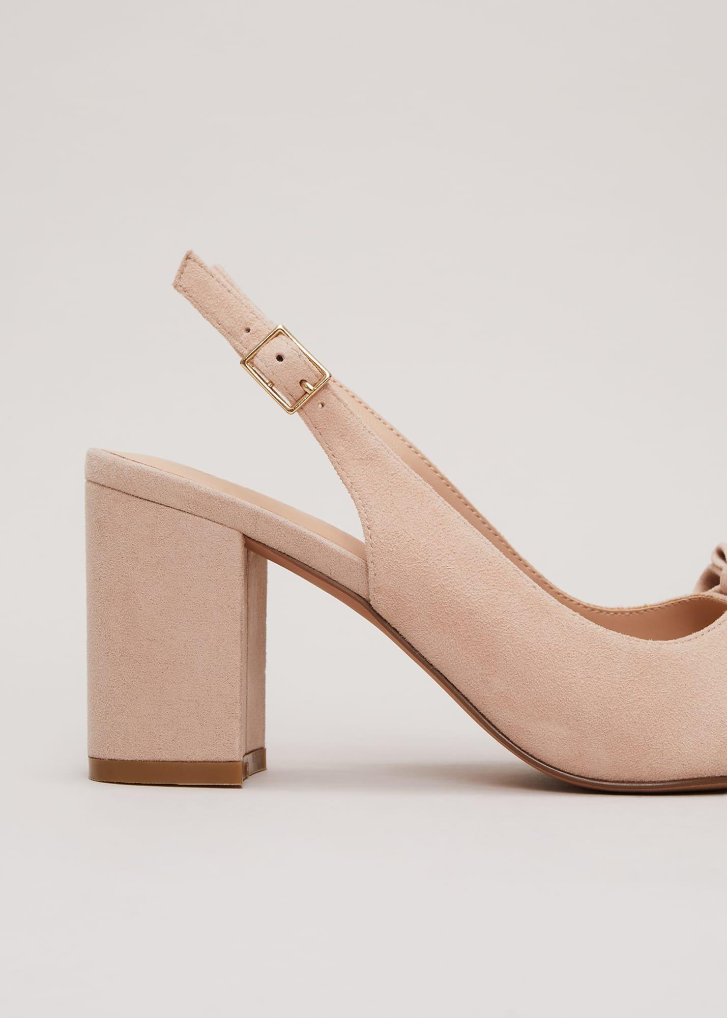 Bow Front Slingback Block Heel Shoes