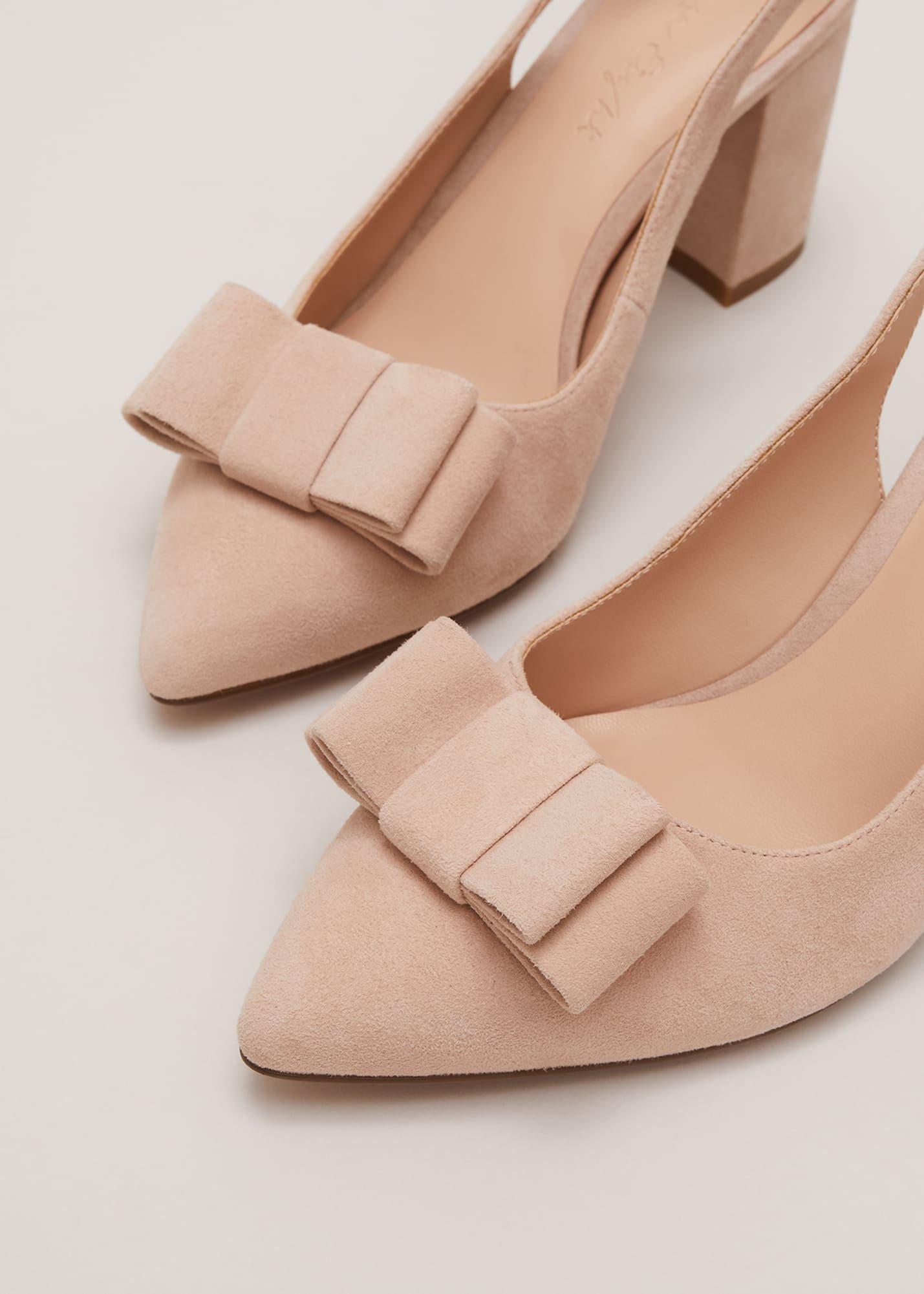 Bow Front Slingback Block Heel Shoes