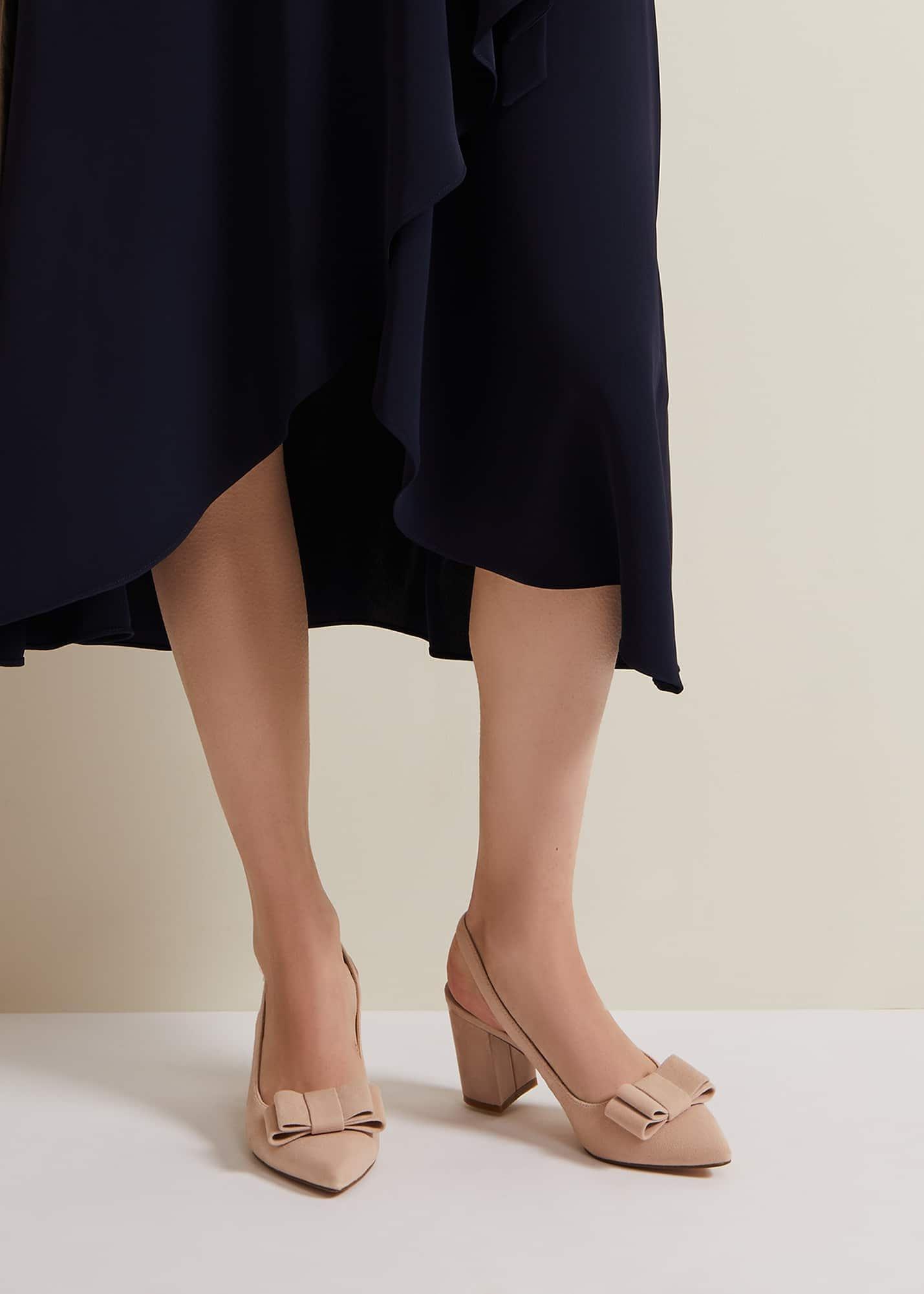 Bow Front Slingback Block Heel Shoes