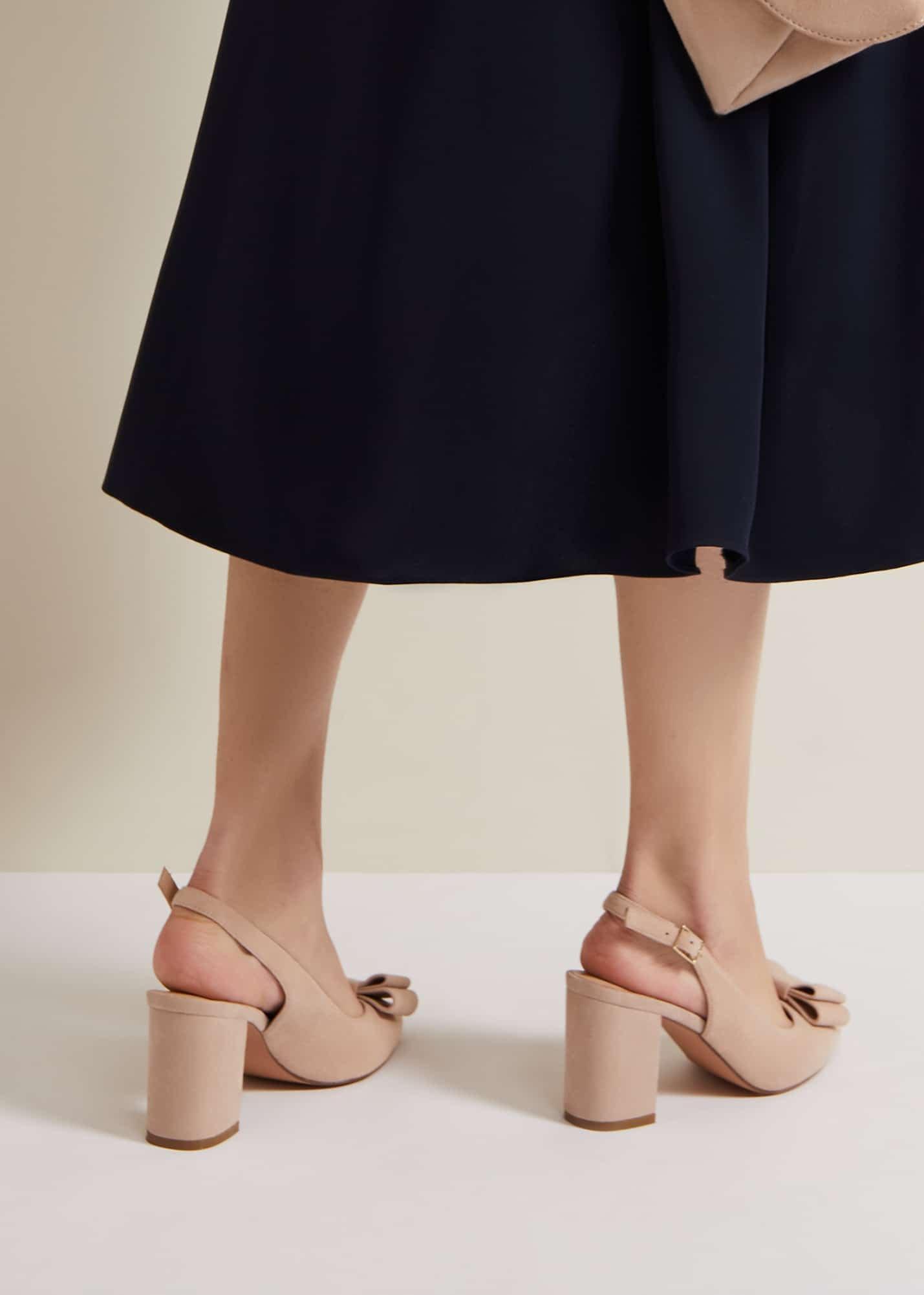 Bow Front Slingback Block Heel Shoes