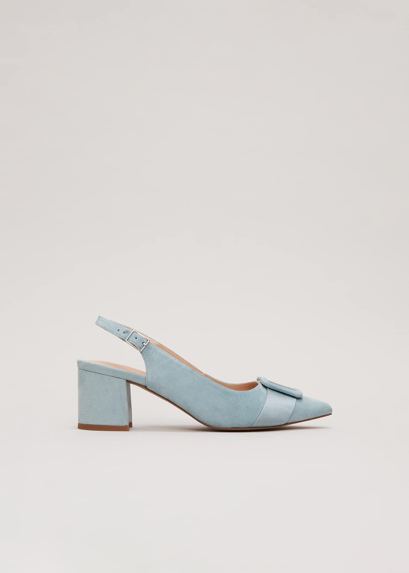 Sling-Pumps mit Schnalle und Blockabsatz aus Ziegenwildleder