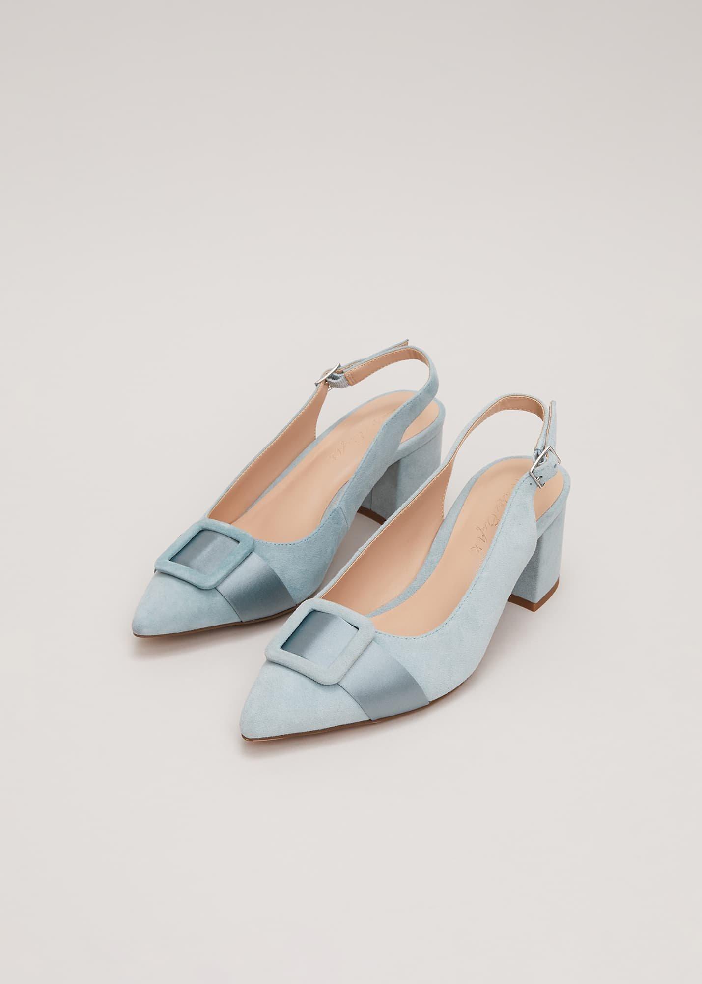 Sling-Pumps mit Schnalle und Blockabsatz aus Ziegenwildleder