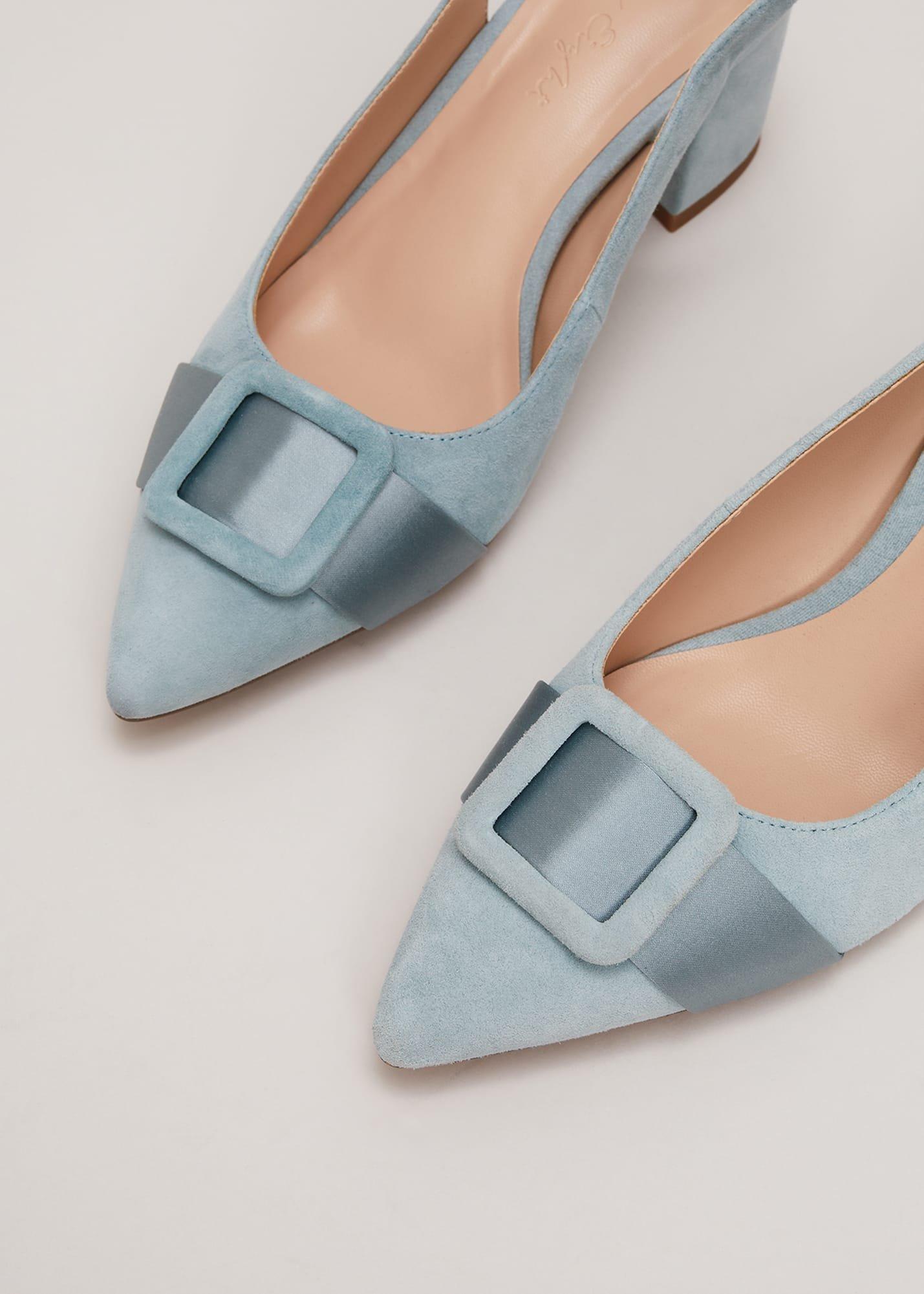 Suede Buckle Block Heel Shoe