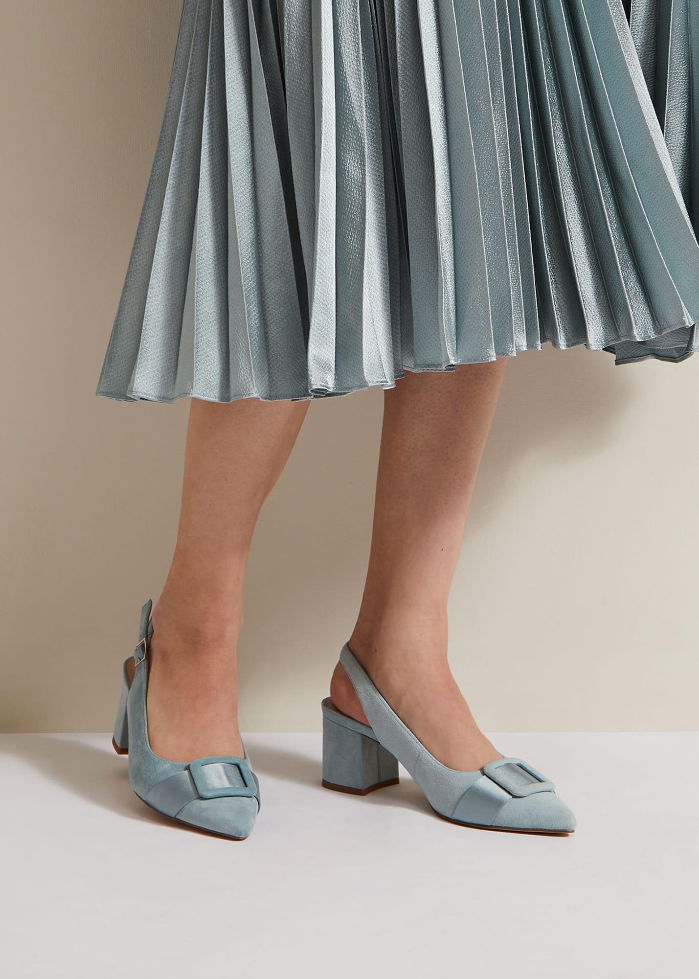 Suede Buckle Block Heel Shoe