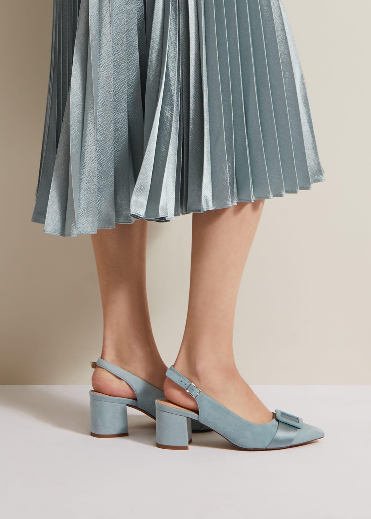 Suede Buckle Block Heel Shoe