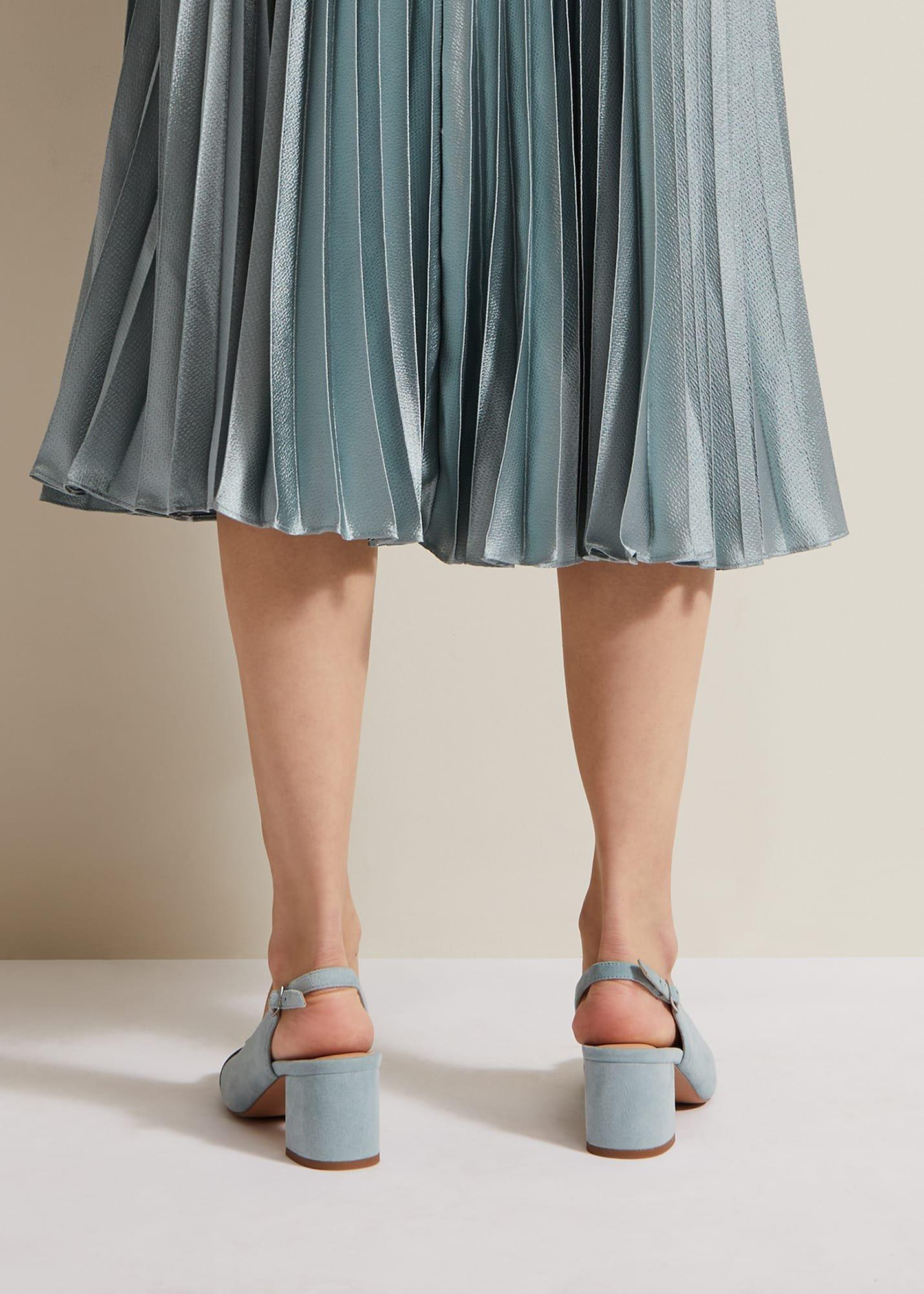 Suede Buckle Block Heel Shoe