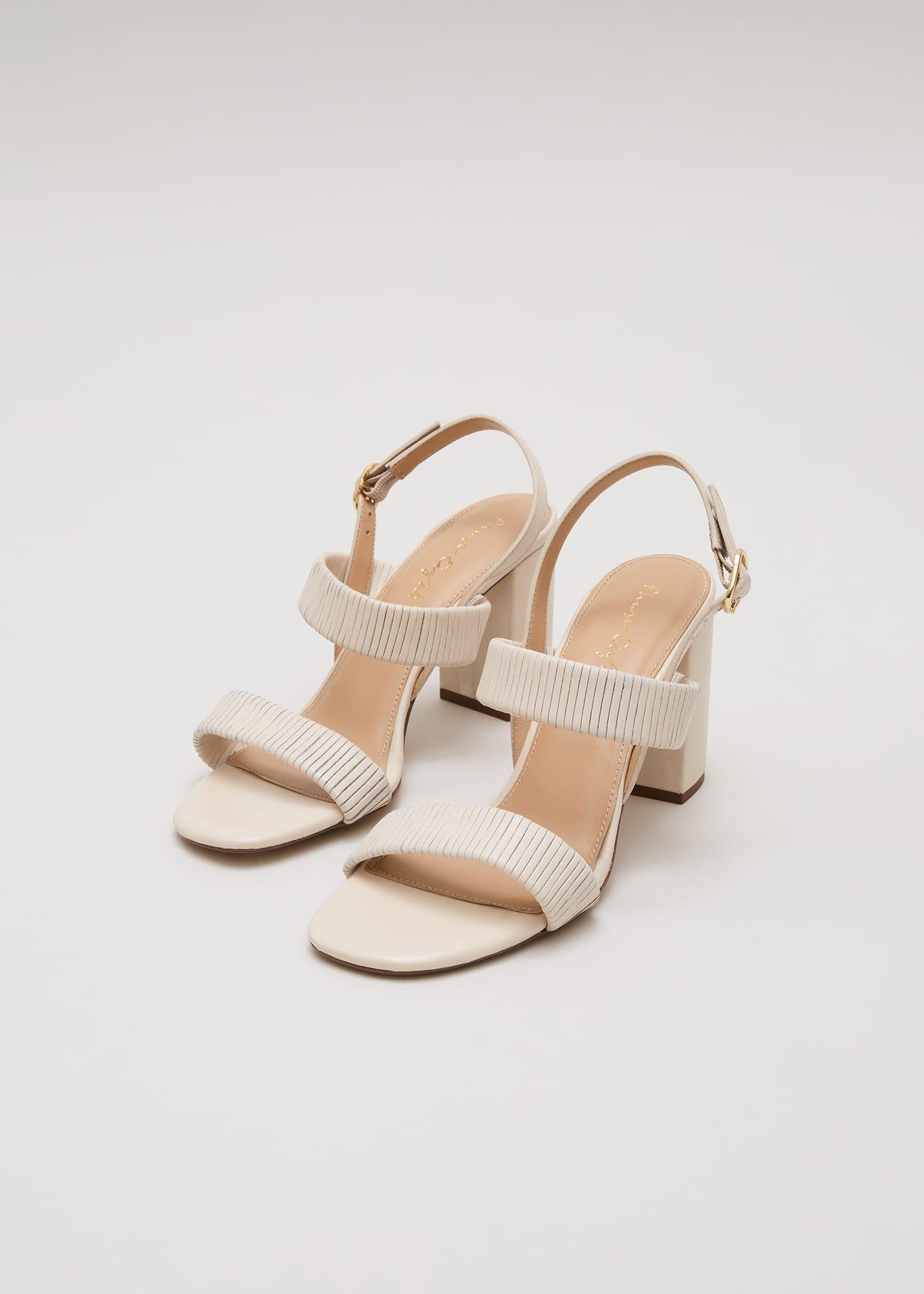 Leather Double Strap Block Heel Sandal