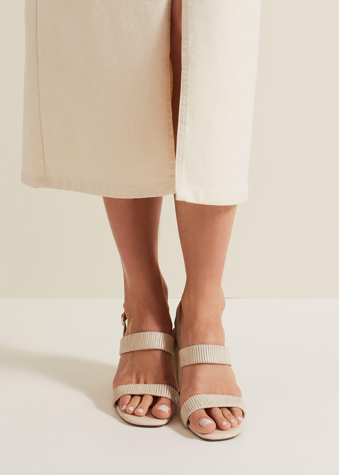 Leather Double Strap Block Heel Sandal