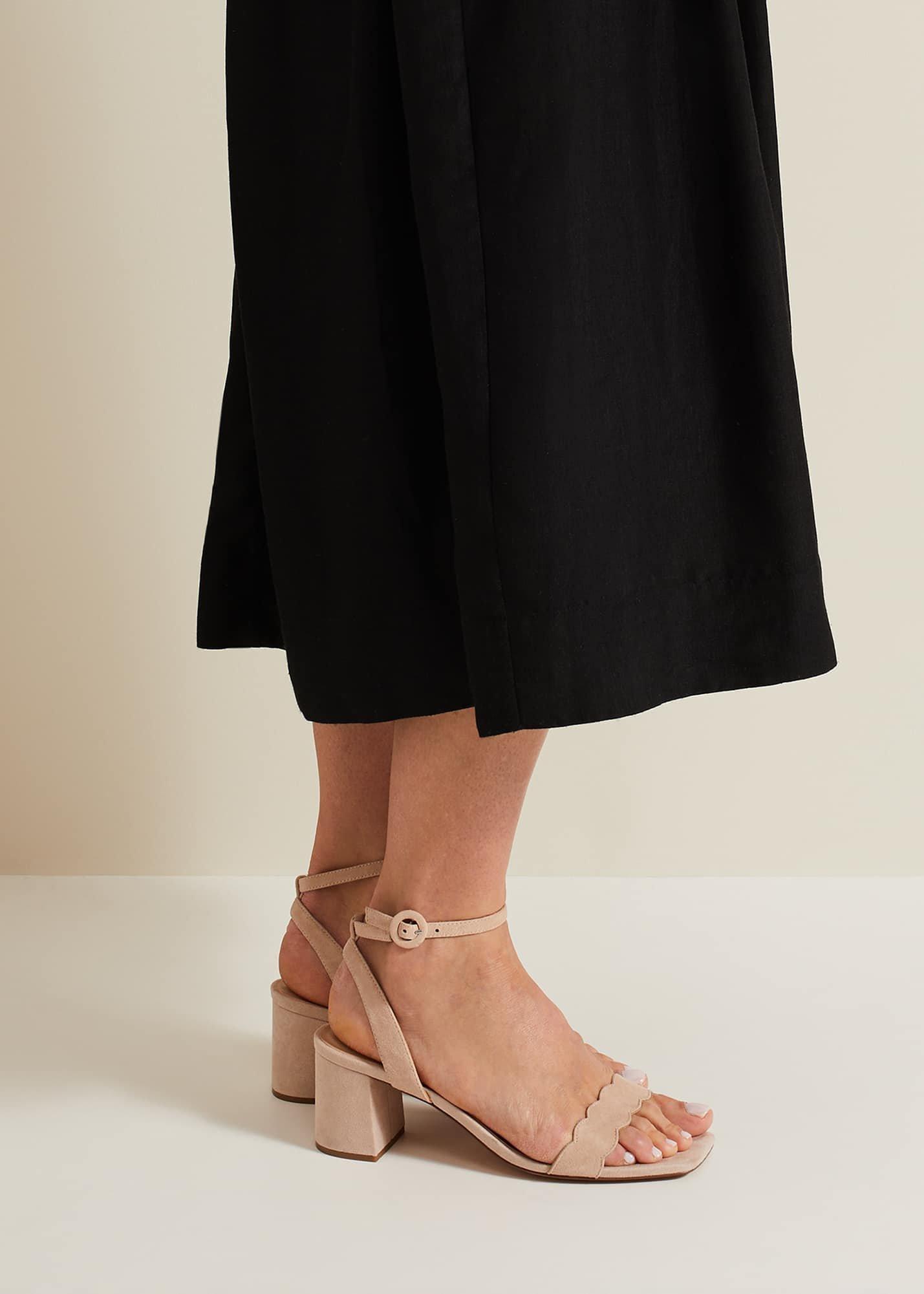 Suede Scallop Block Heel