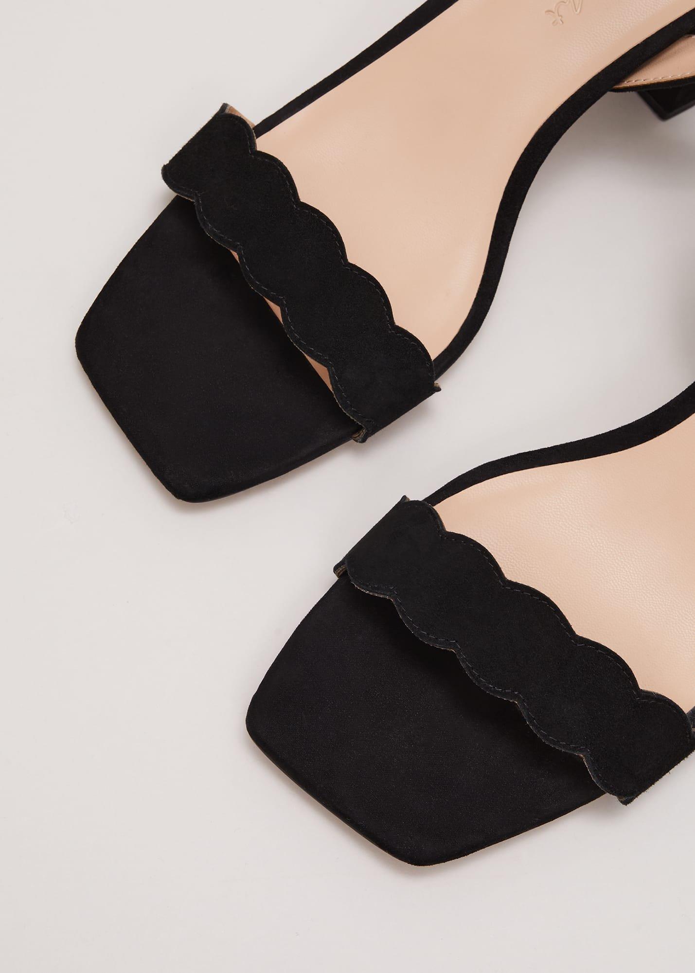 Suede Scallop Block Heel