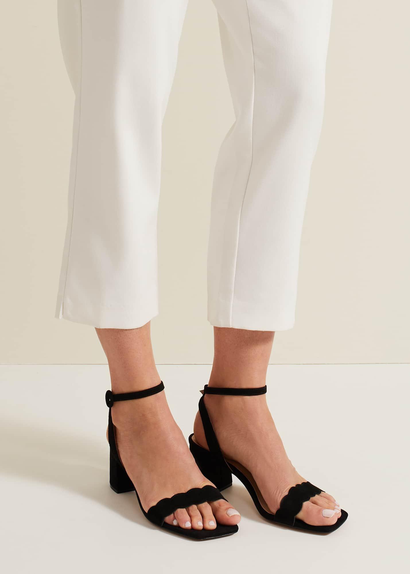 Suede Scallop Block Heel