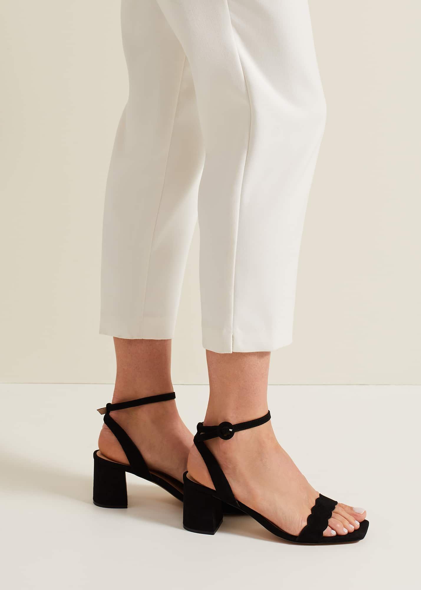 Suede Scallop Block Heel