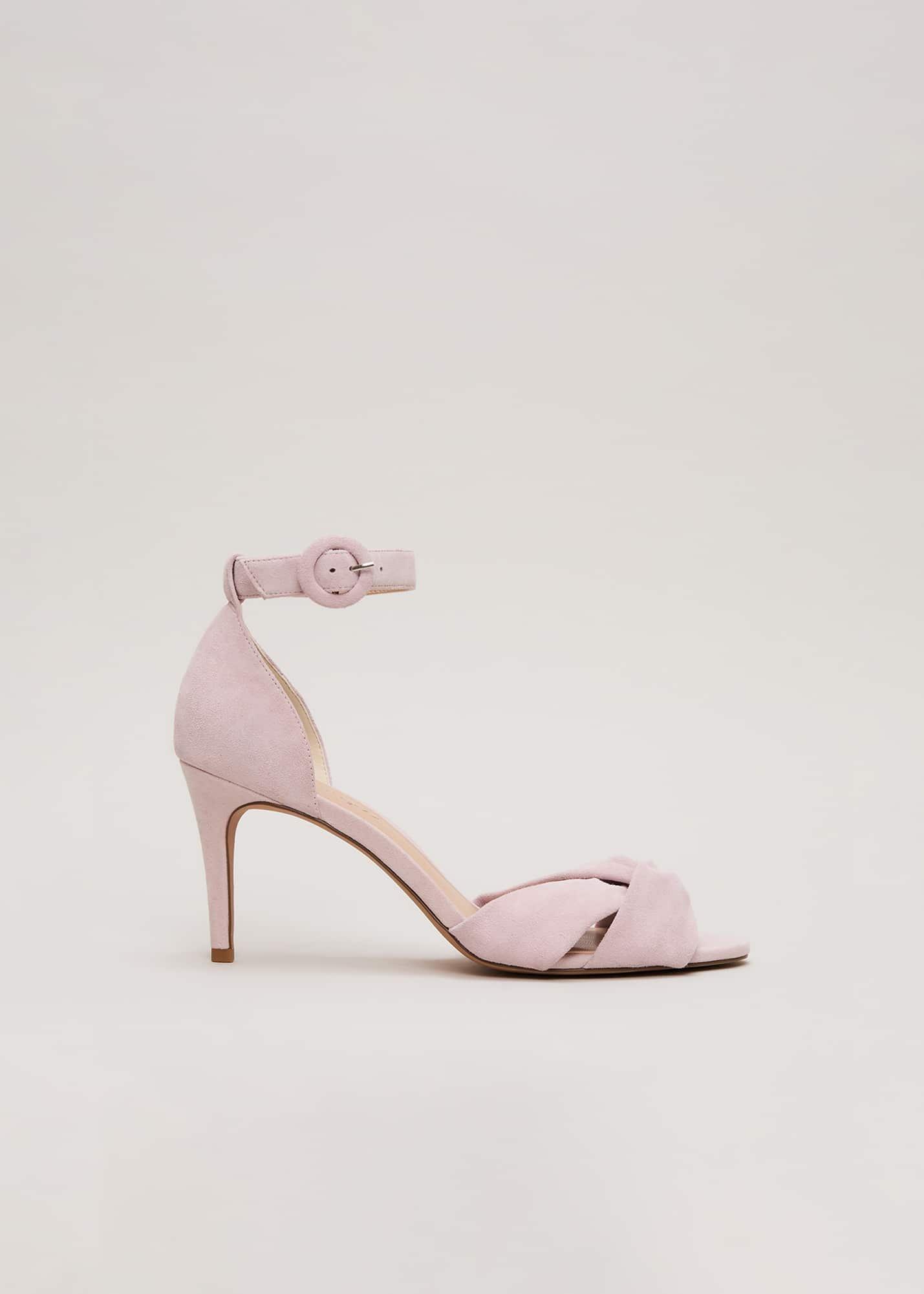 Suede Twist Ankle Strap Heeled Shoes