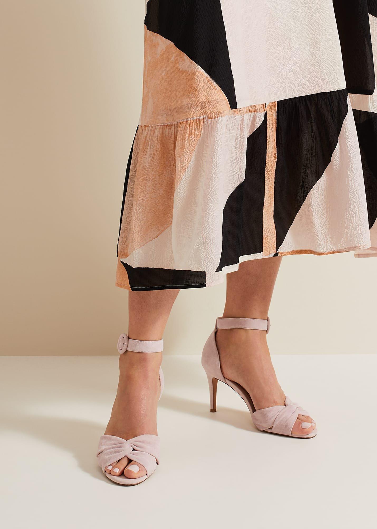 Suede Twist Ankle Strap Heeled Shoes