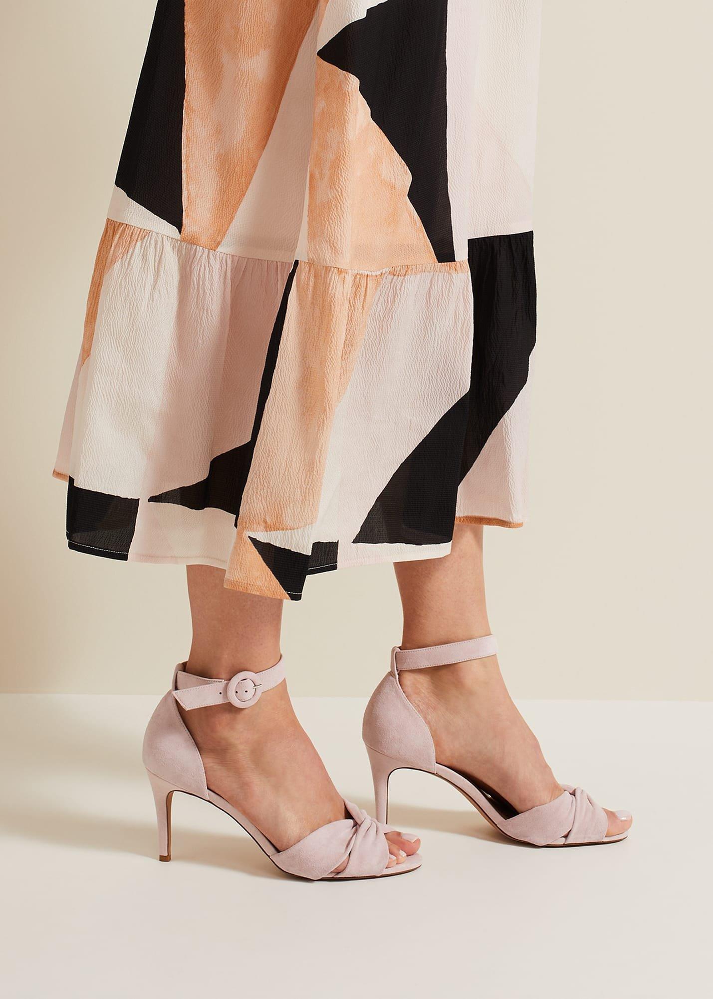 Suede Twist Ankle Strap Heeled Shoes
