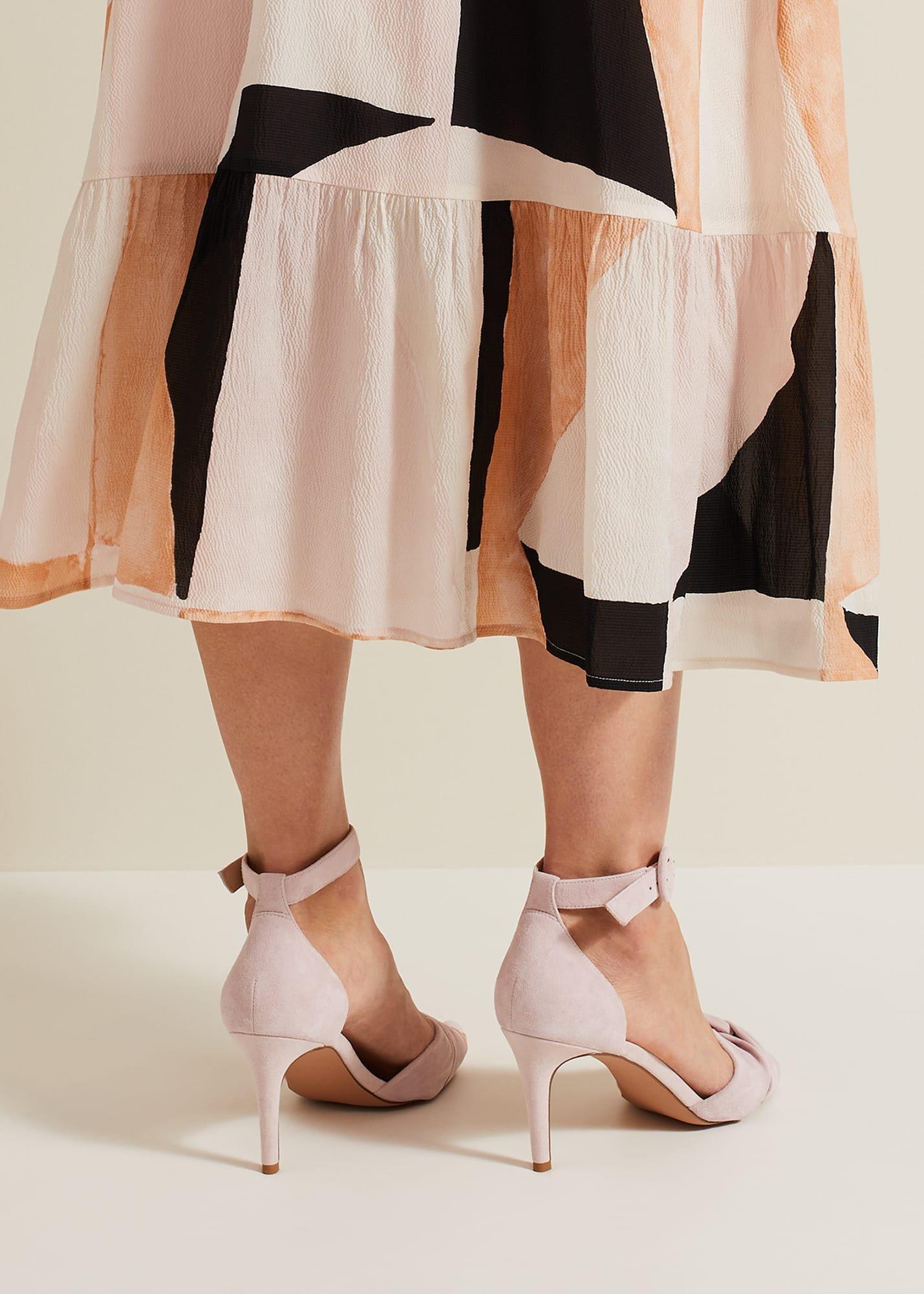 Suede Twist Ankle Strap Heeled Shoes