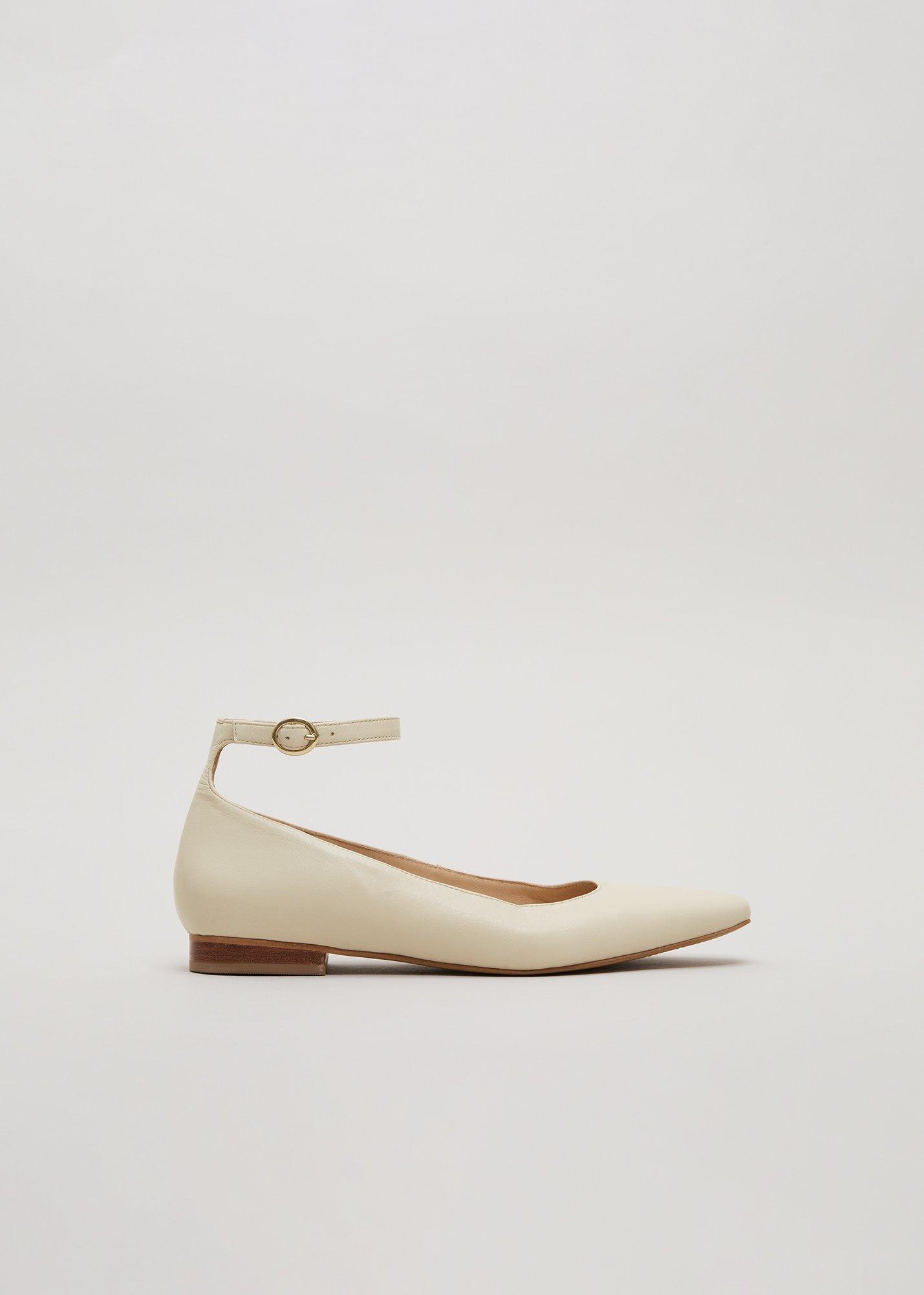 Leather Almond Toe Ankle Strap Ballerina