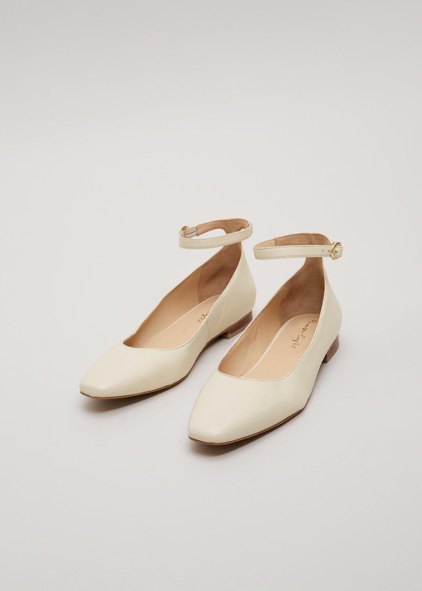 Leather Almond Toe Ankle Strap Ballerina