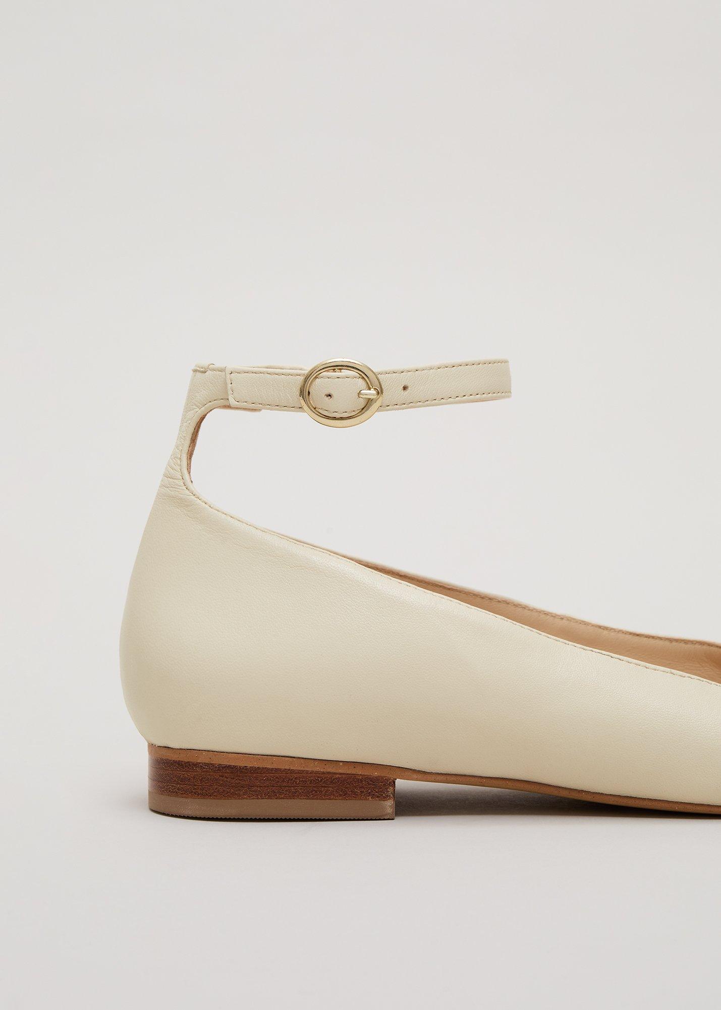 Leather Almond Toe Ankle Strap Ballerina