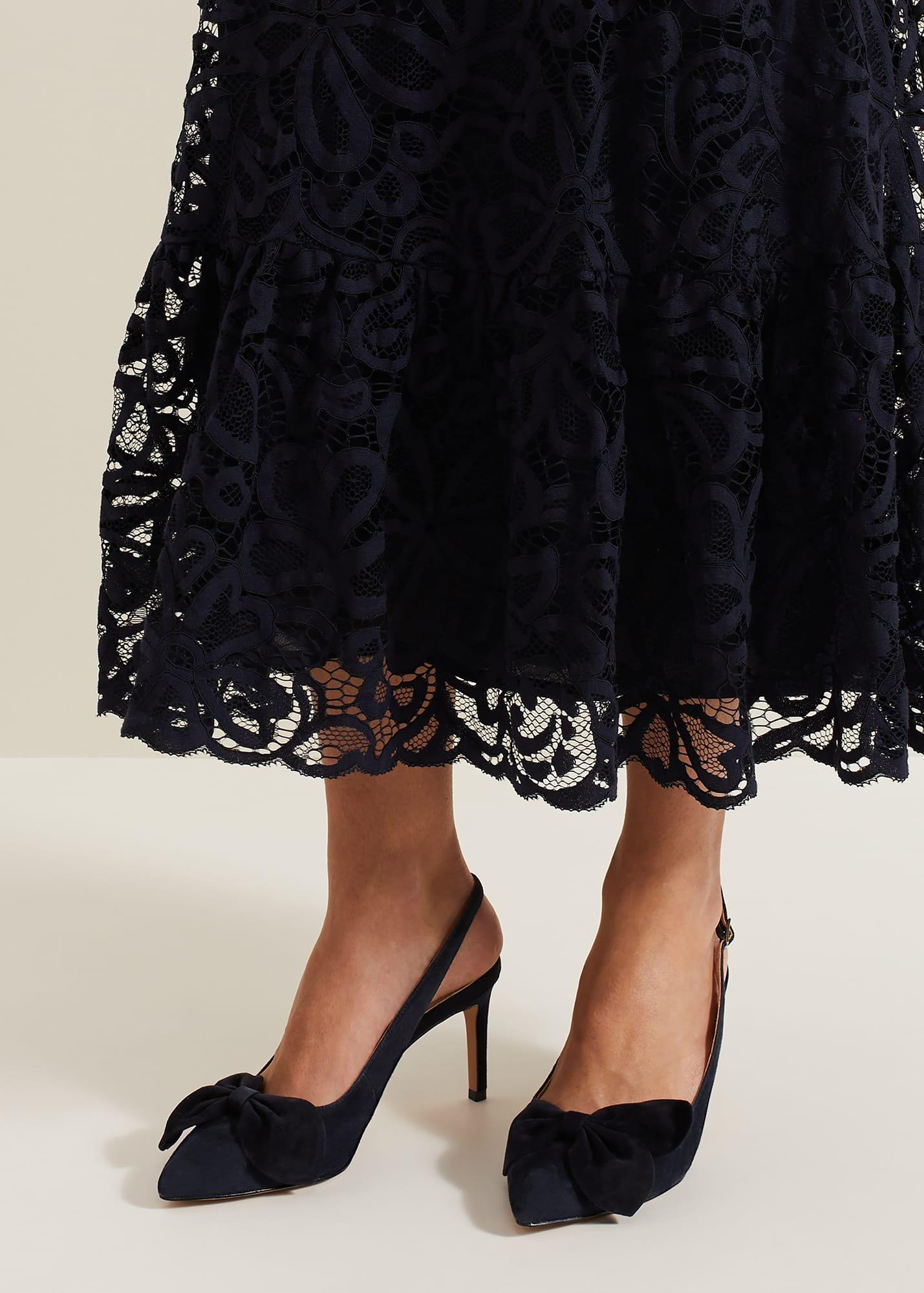 Suede Pointed Bow Slingback