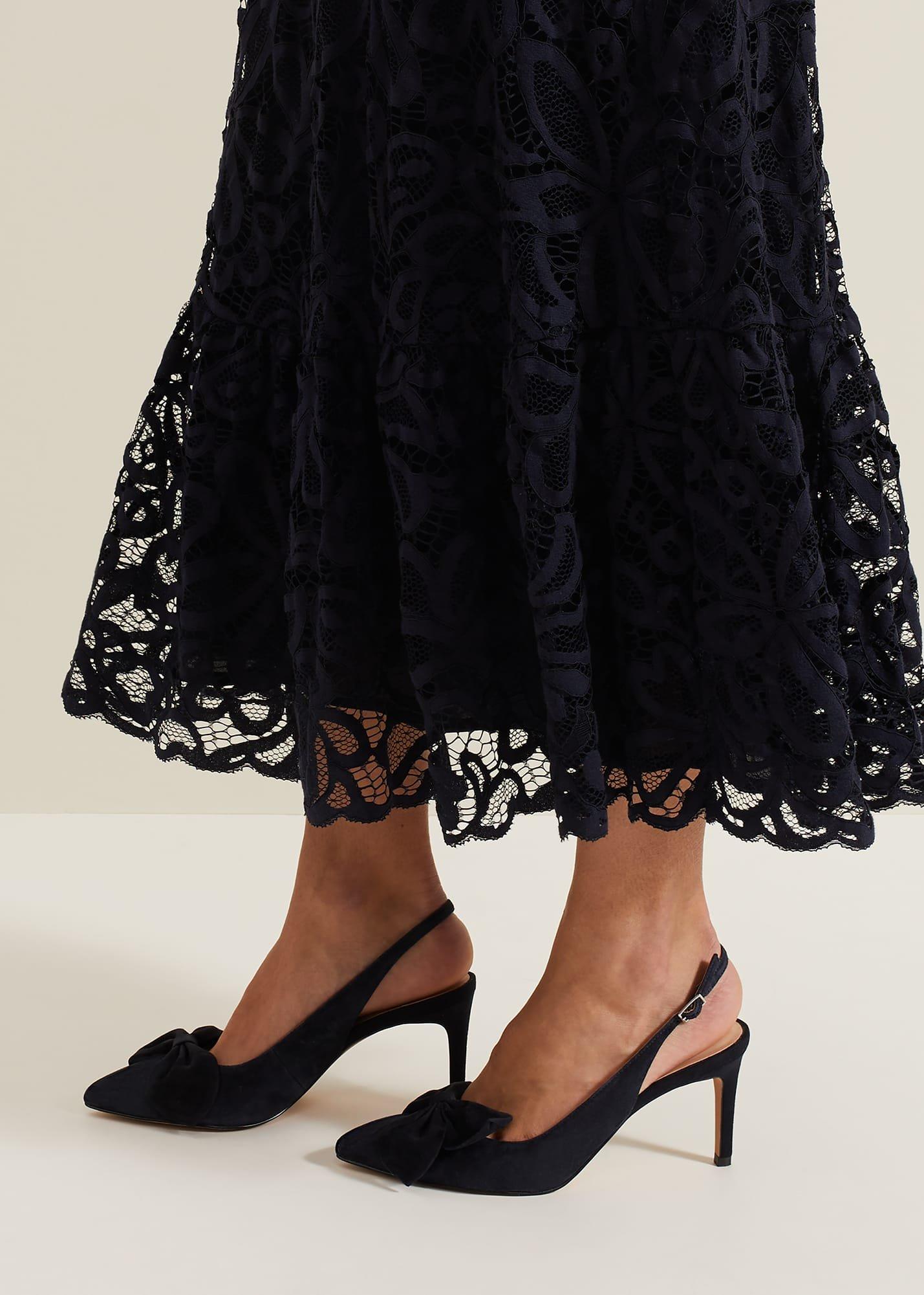 Suede Pointed Bow Slingback