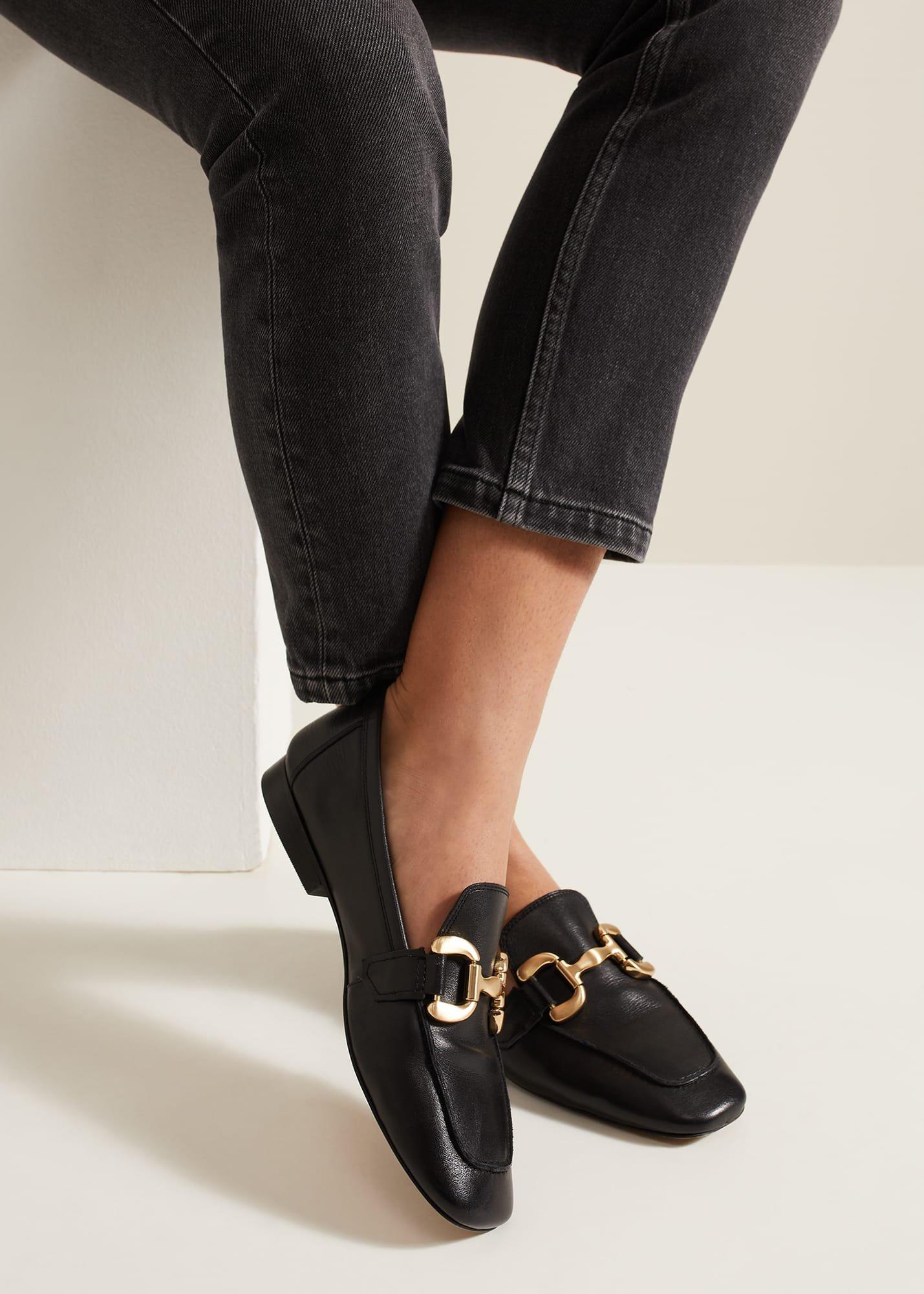 ${product-id}-Black Leather Flat Loafers-Black-${view-type}