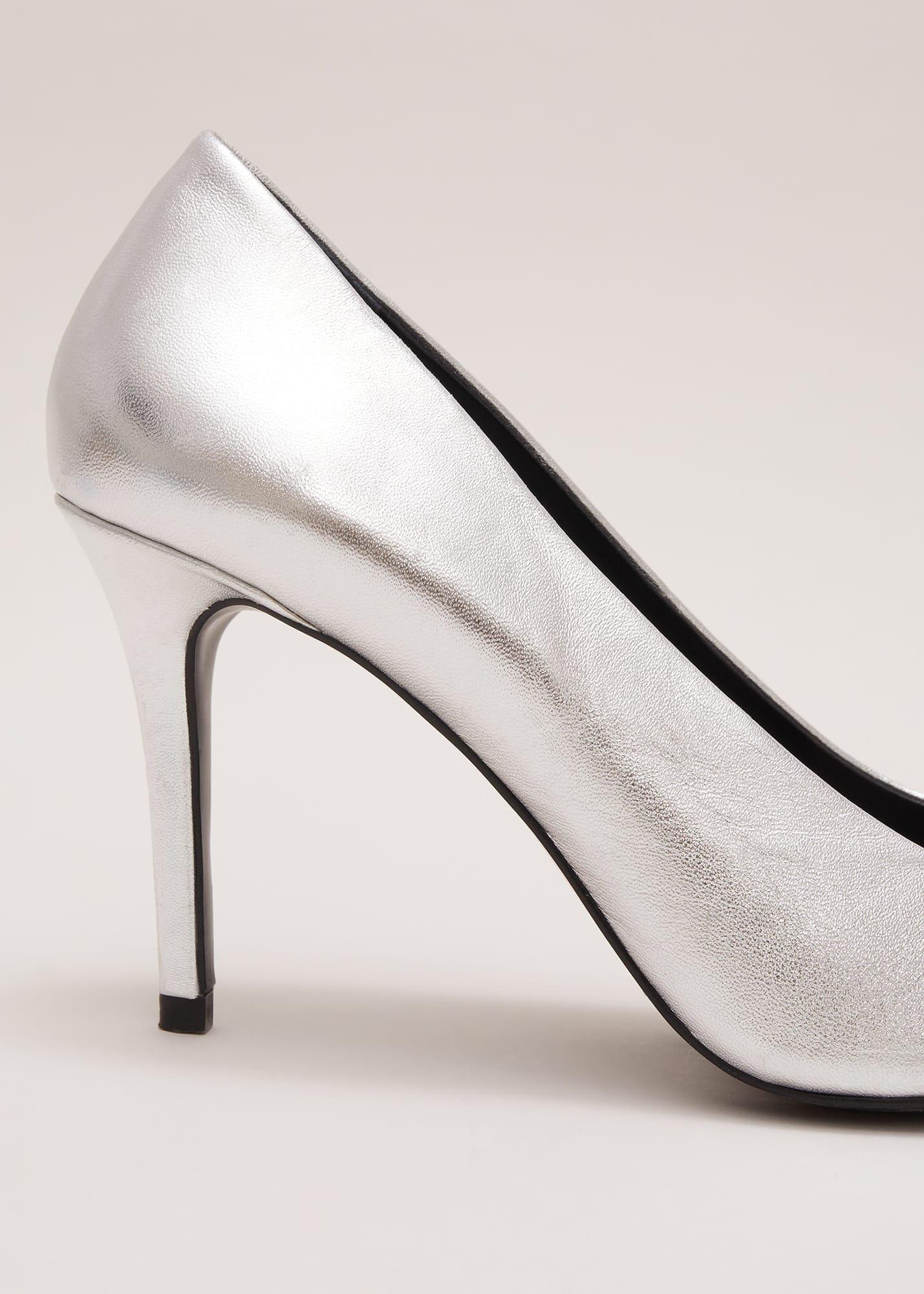 Silver Leather Pointed Court Shoes