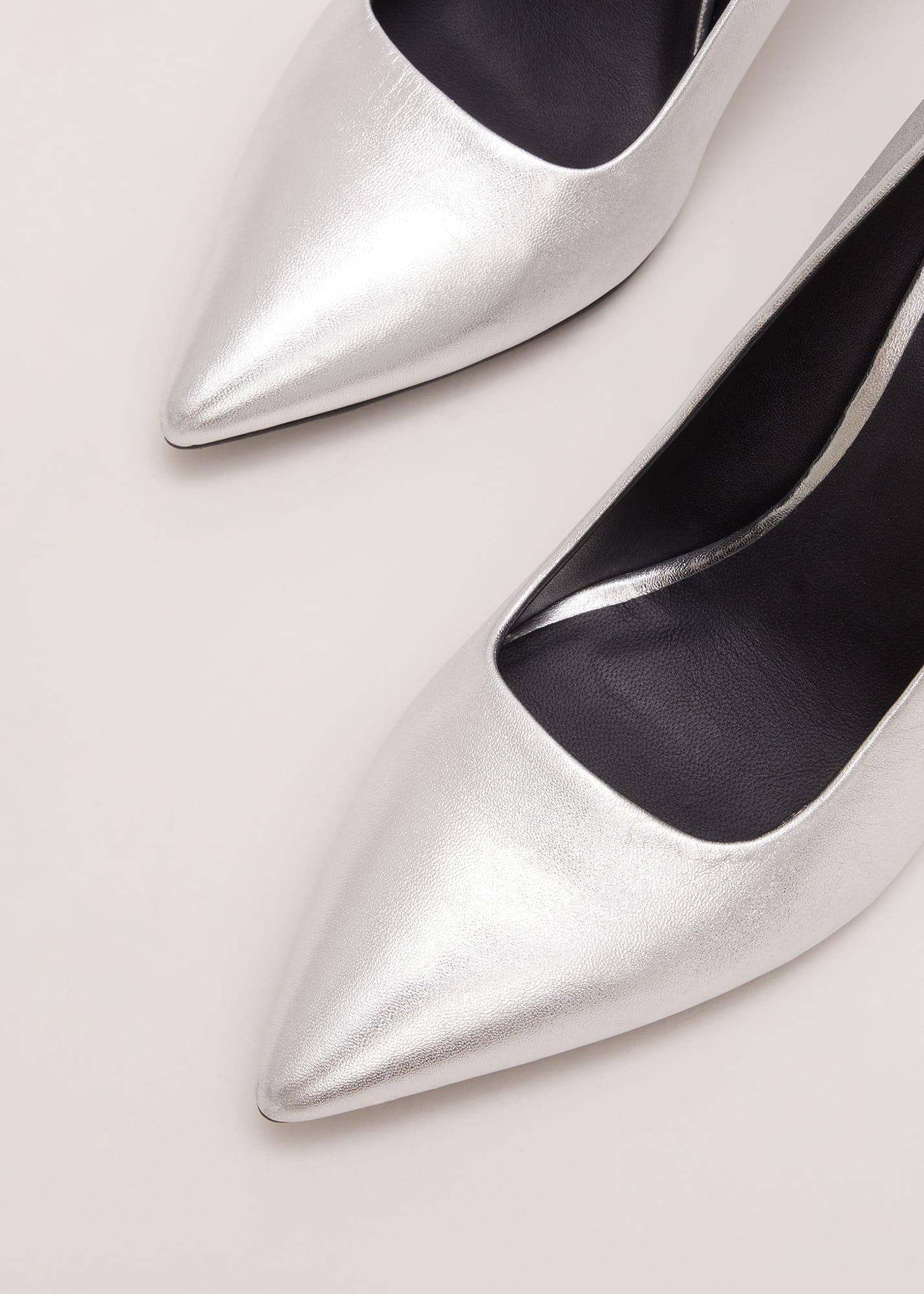 Silver Leather Pointed Court Shoes