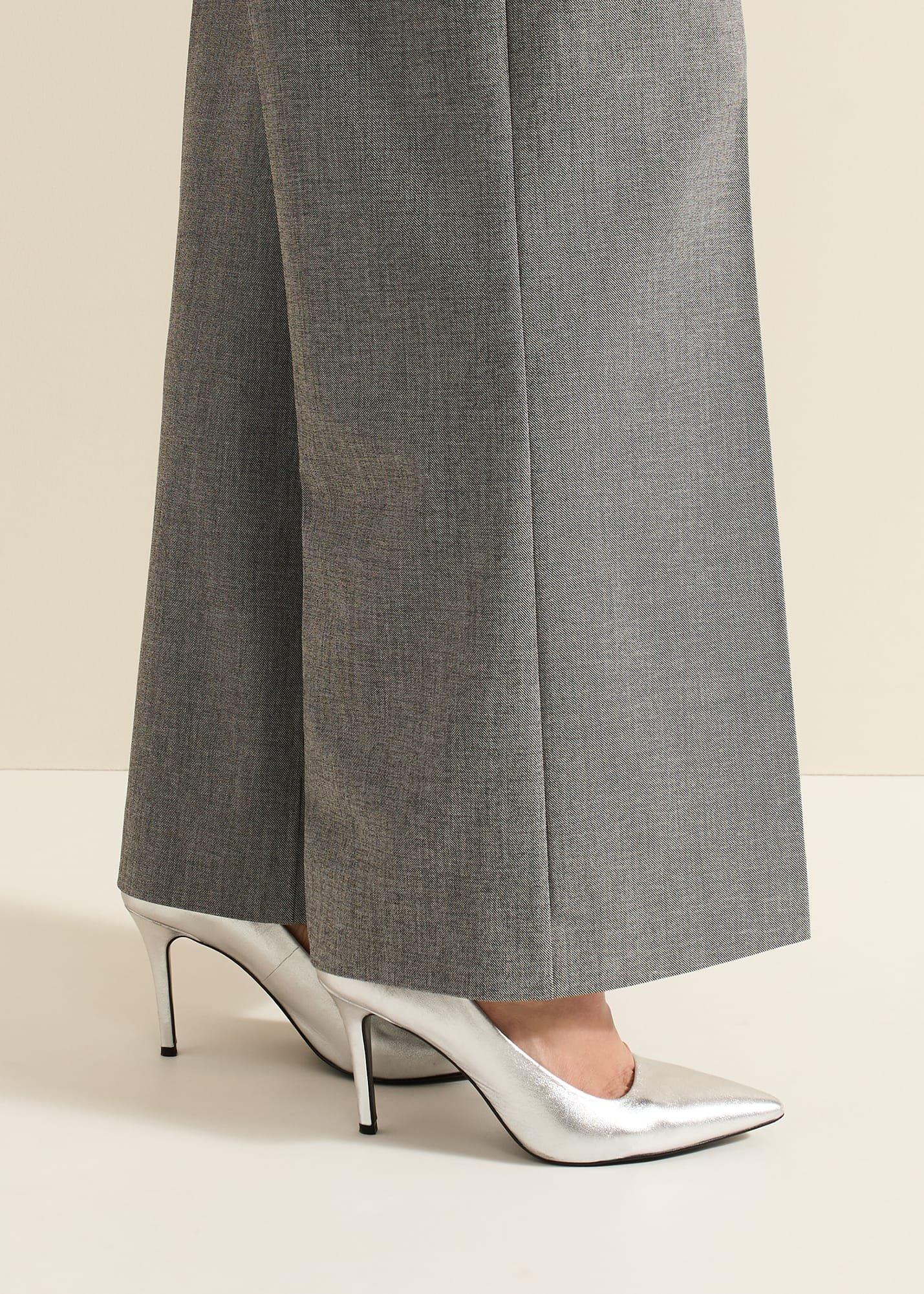 Silver Leather Pointed Court Shoes