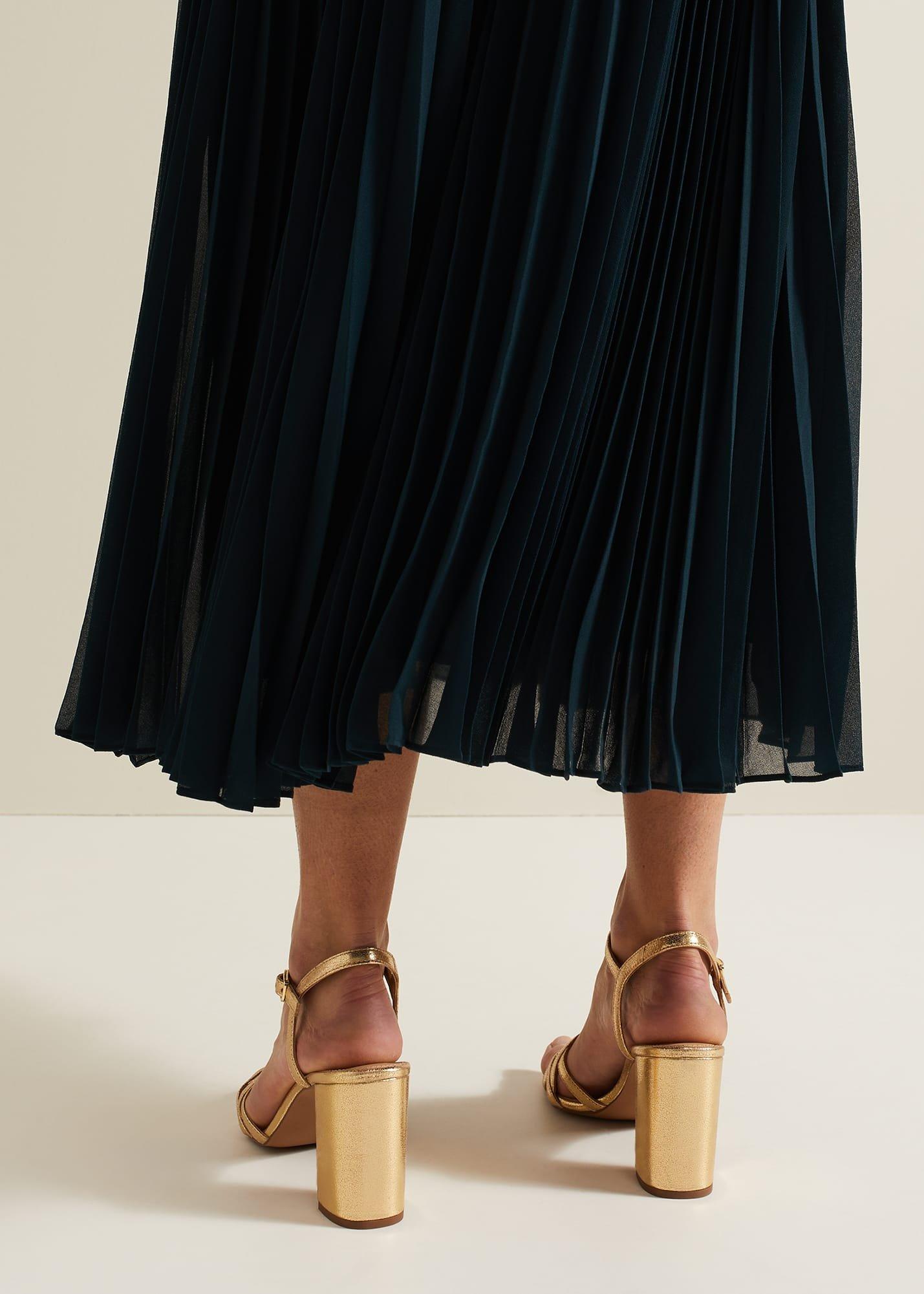 Gold Leather Crossover Block Heels