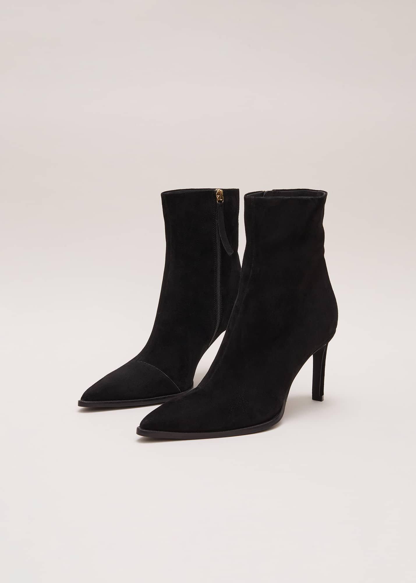 Black Suede Ponited Heeled Boots