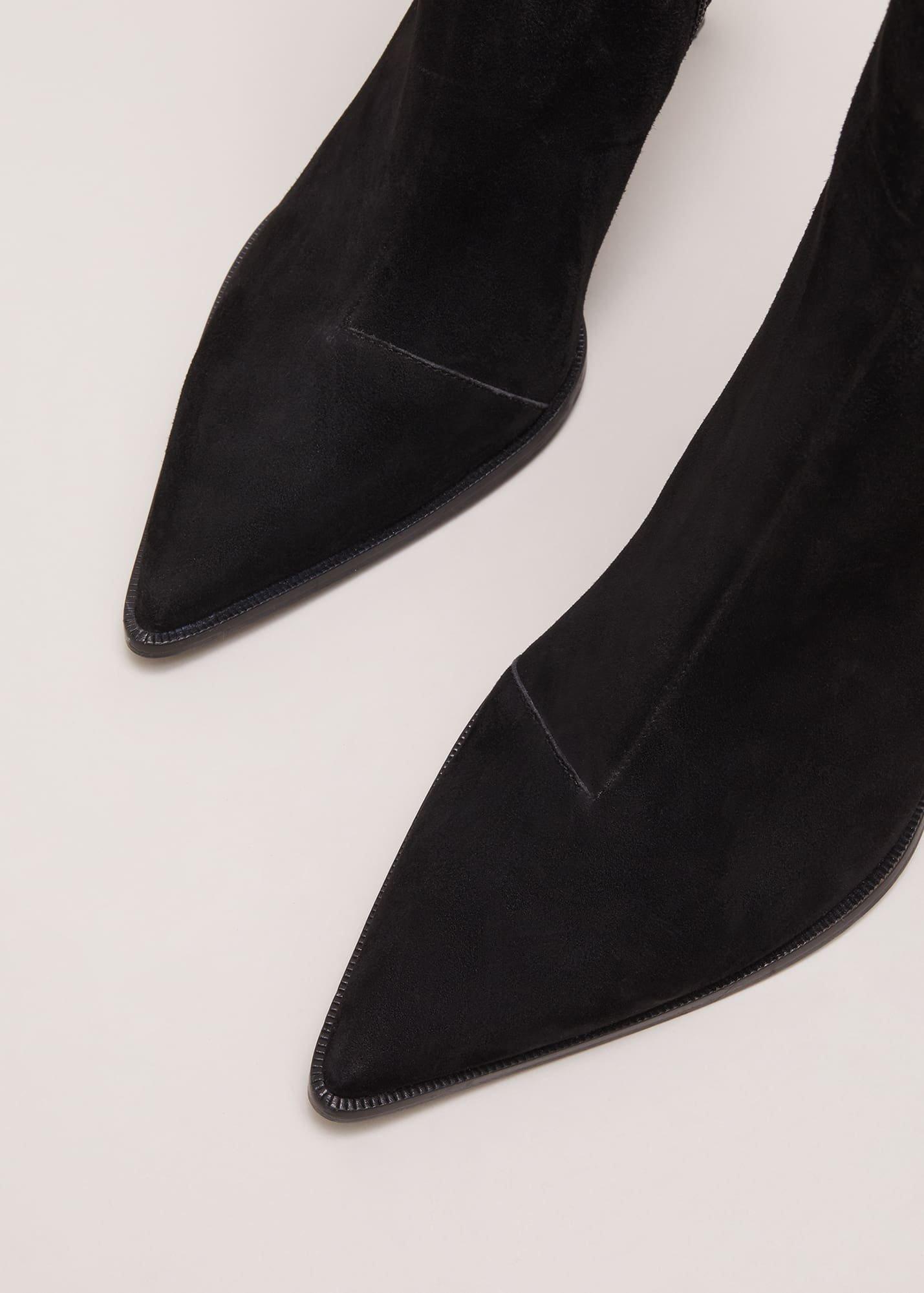 Black Suede Ponited Heeled Boots