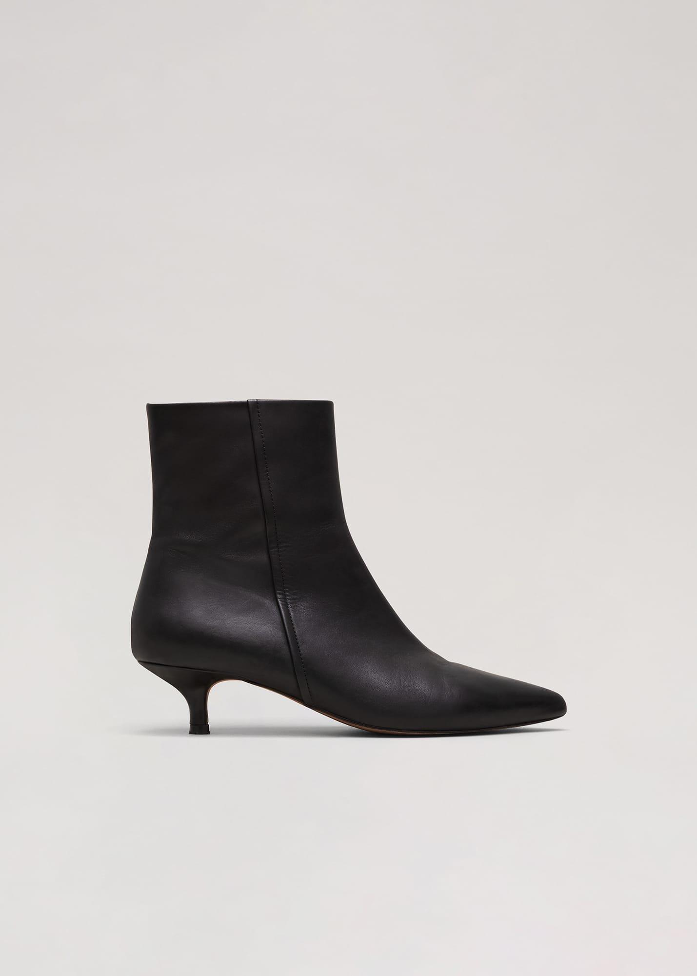 Black Leather Kitten Heel Boot