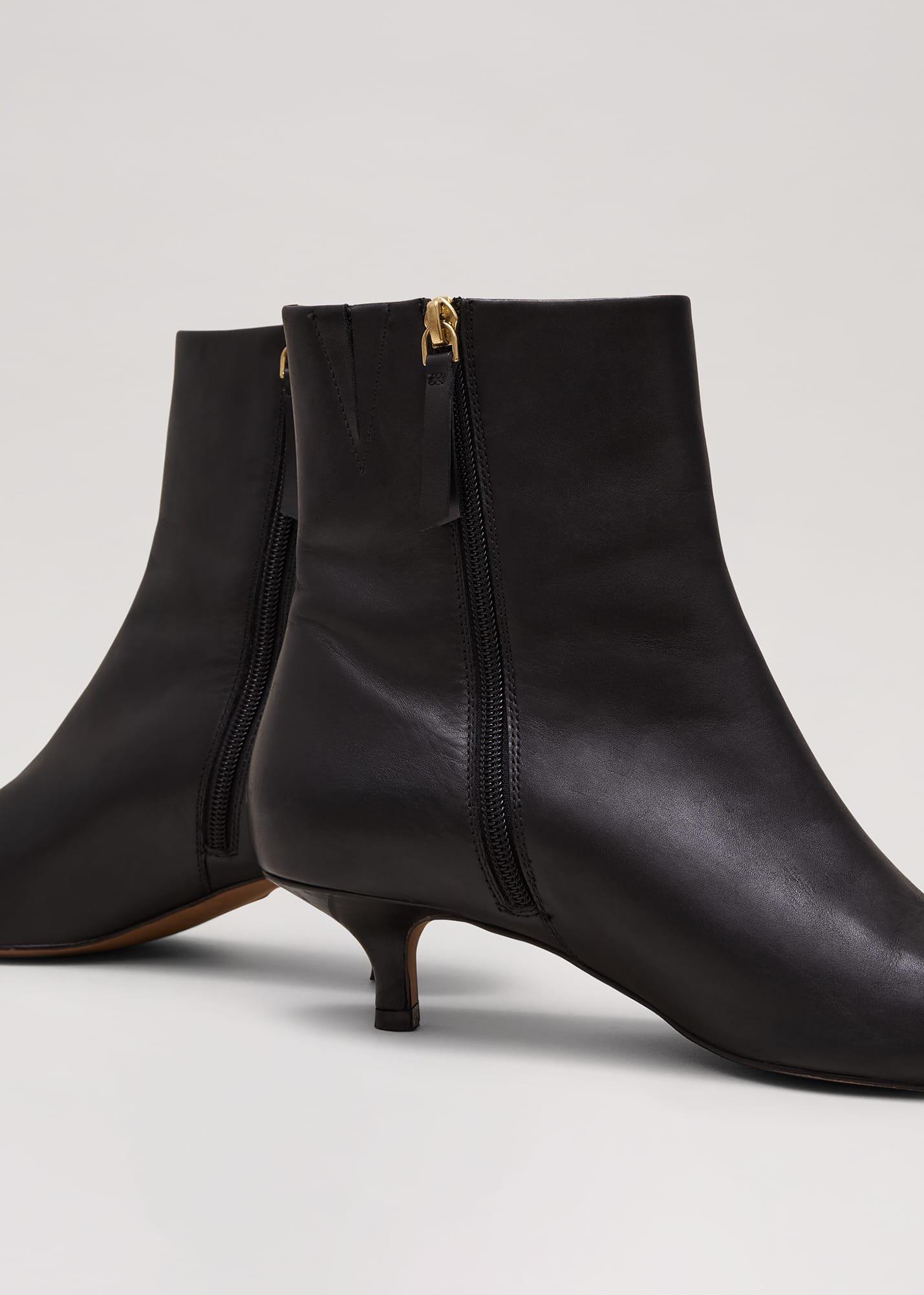 Black Leather Kitten Heel Boot