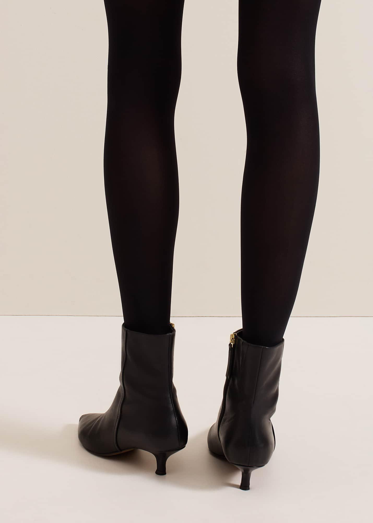 Black Leather Kitten Heel Boot