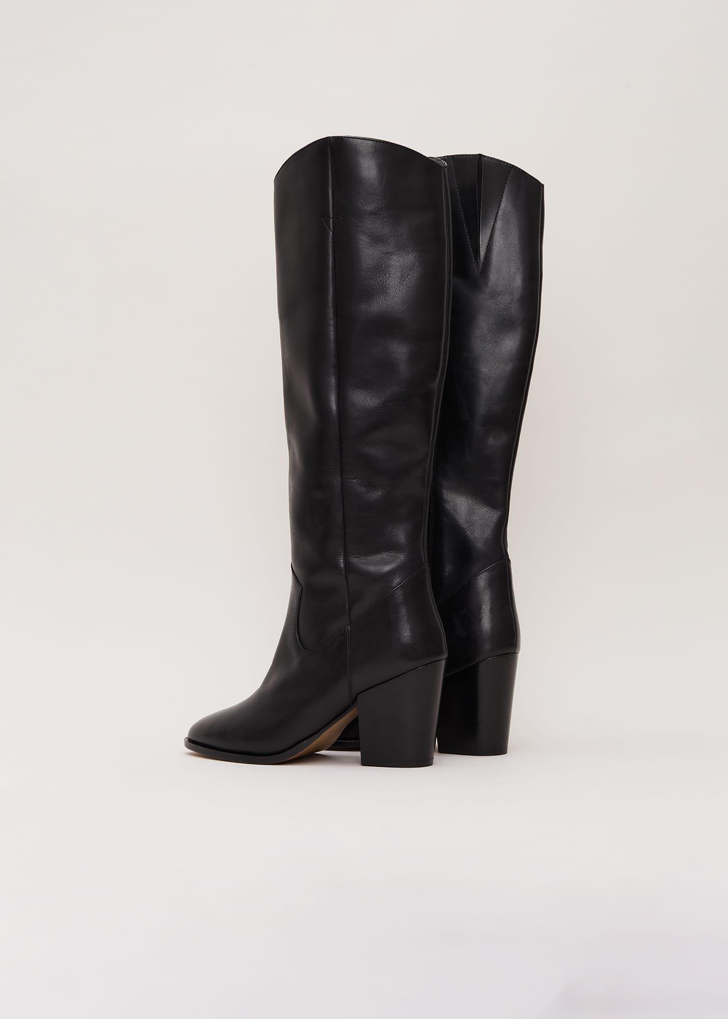 Black Leather Western Knee Boot