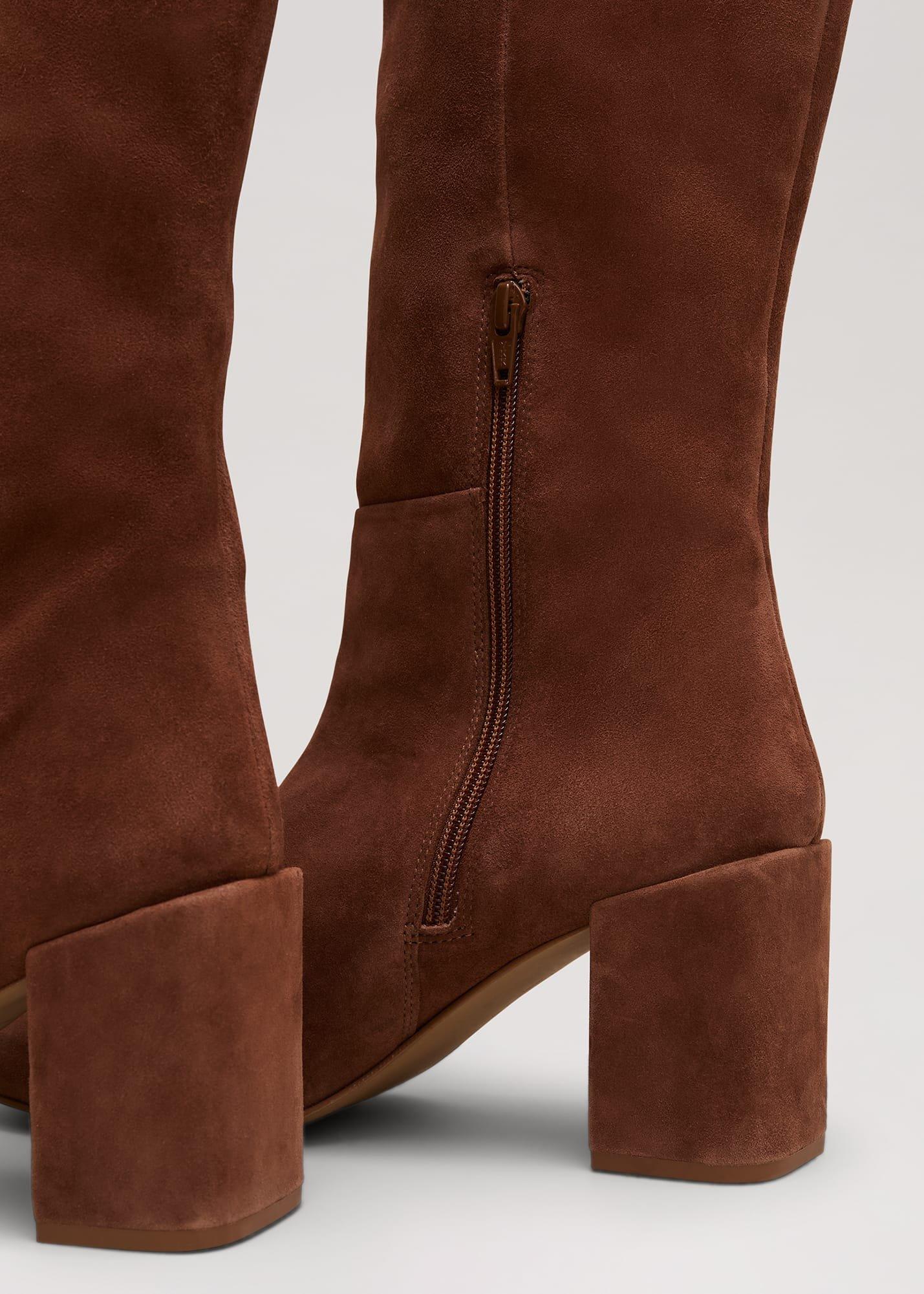 Tan Suede Block Heel Knee Boot