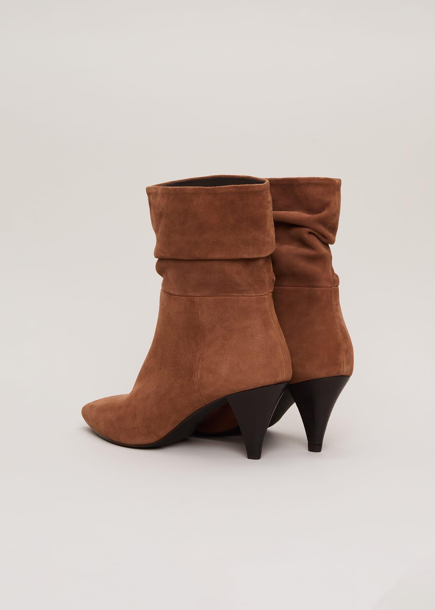 Brown Suede Cone Heel Western Boot