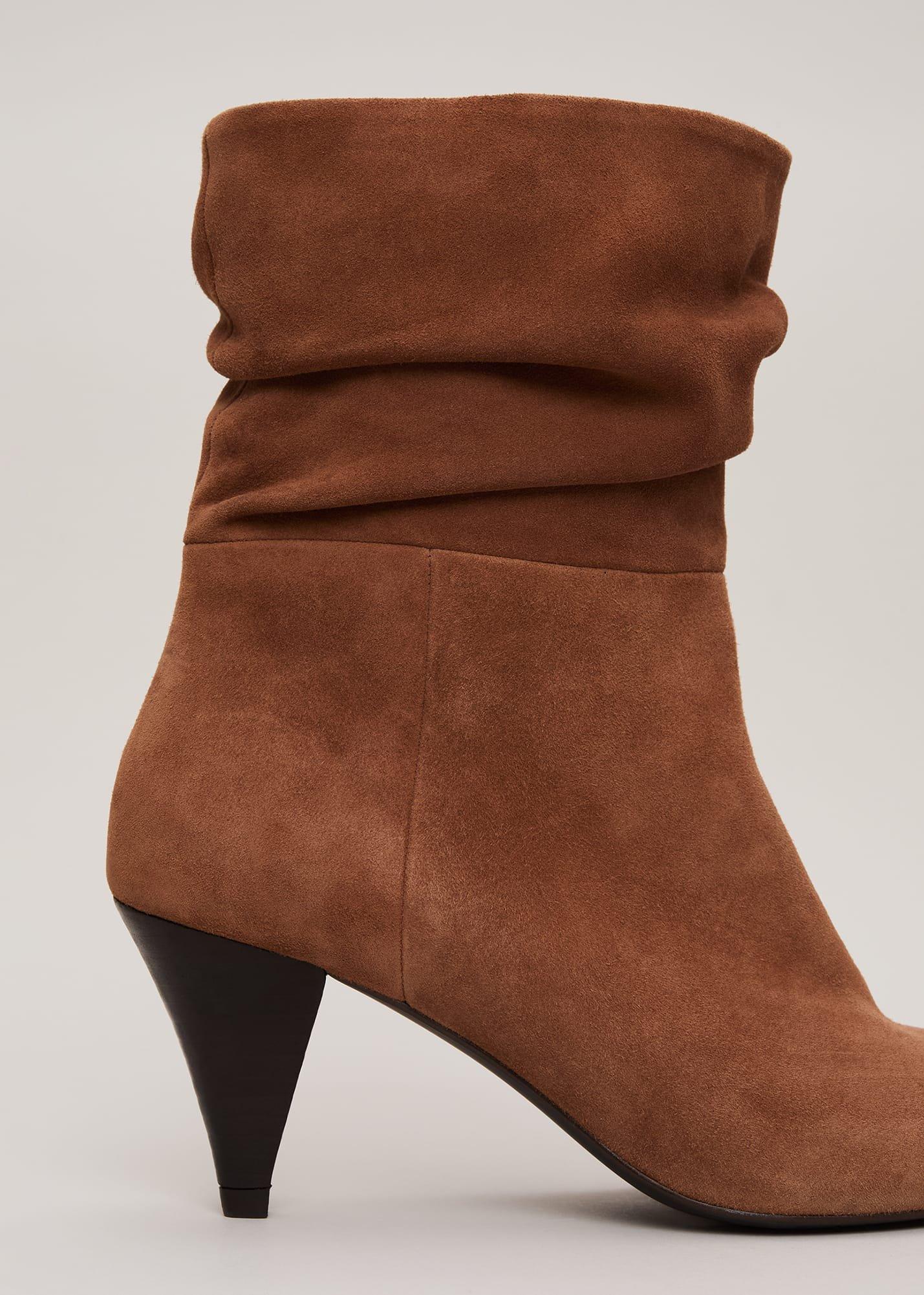 Brown Suede Cone Heel Western Boot