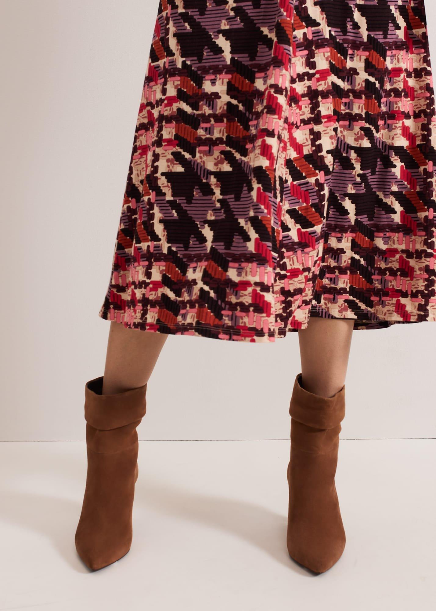 Brown Suede Cone Heel Western Boot