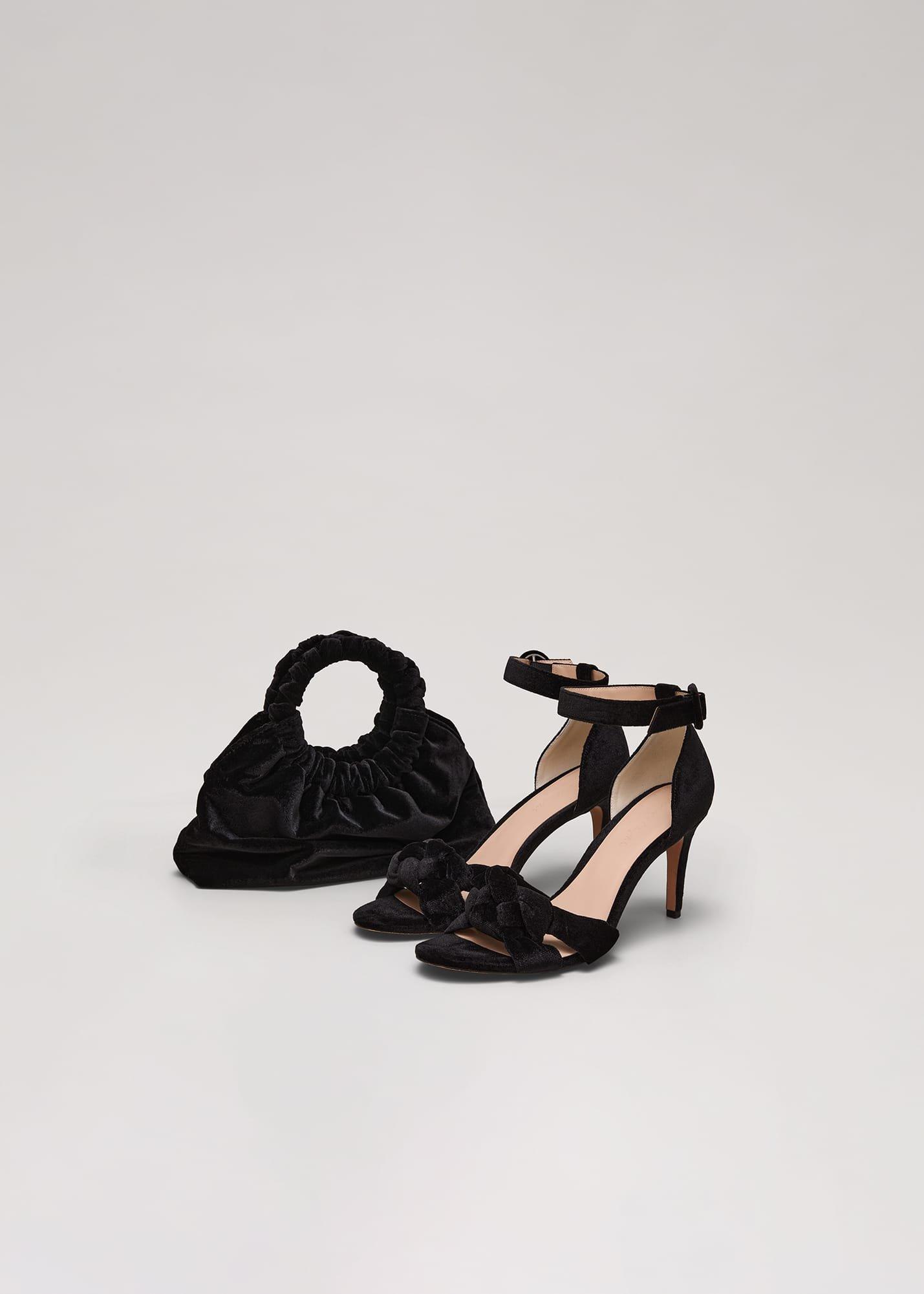Black Velvet Plaited Strappy Sandal