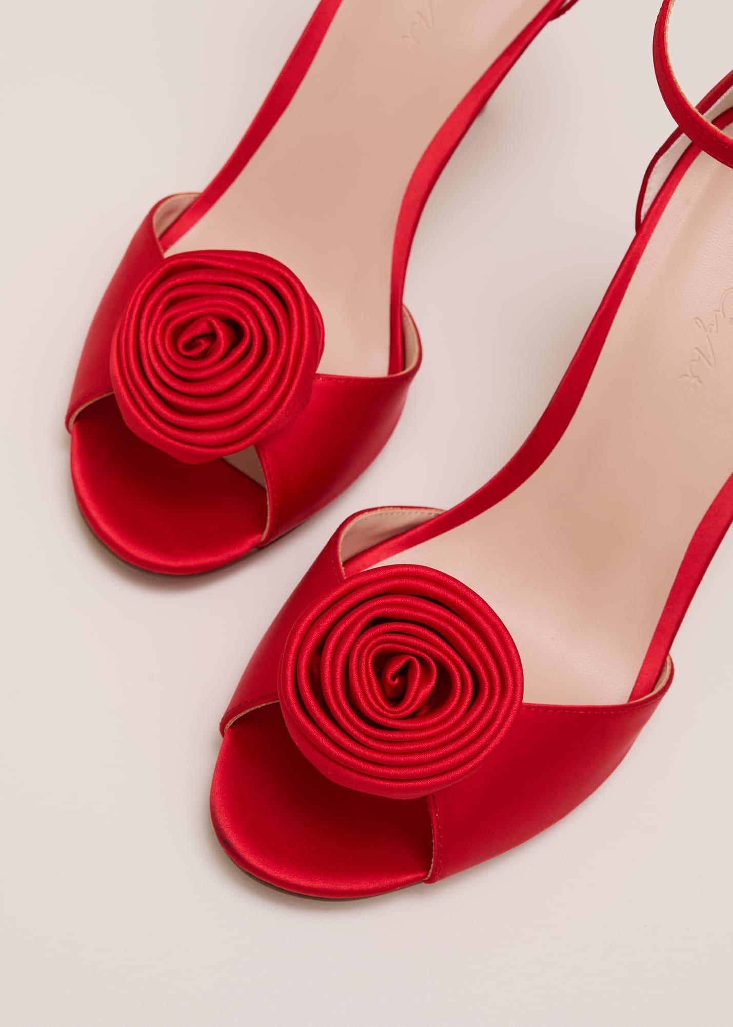 Red Satin Corsage Flower Sandal