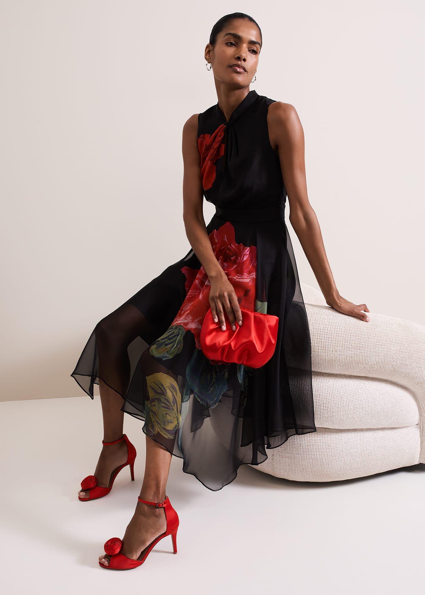 Red Satin Corsage Flower Sandal